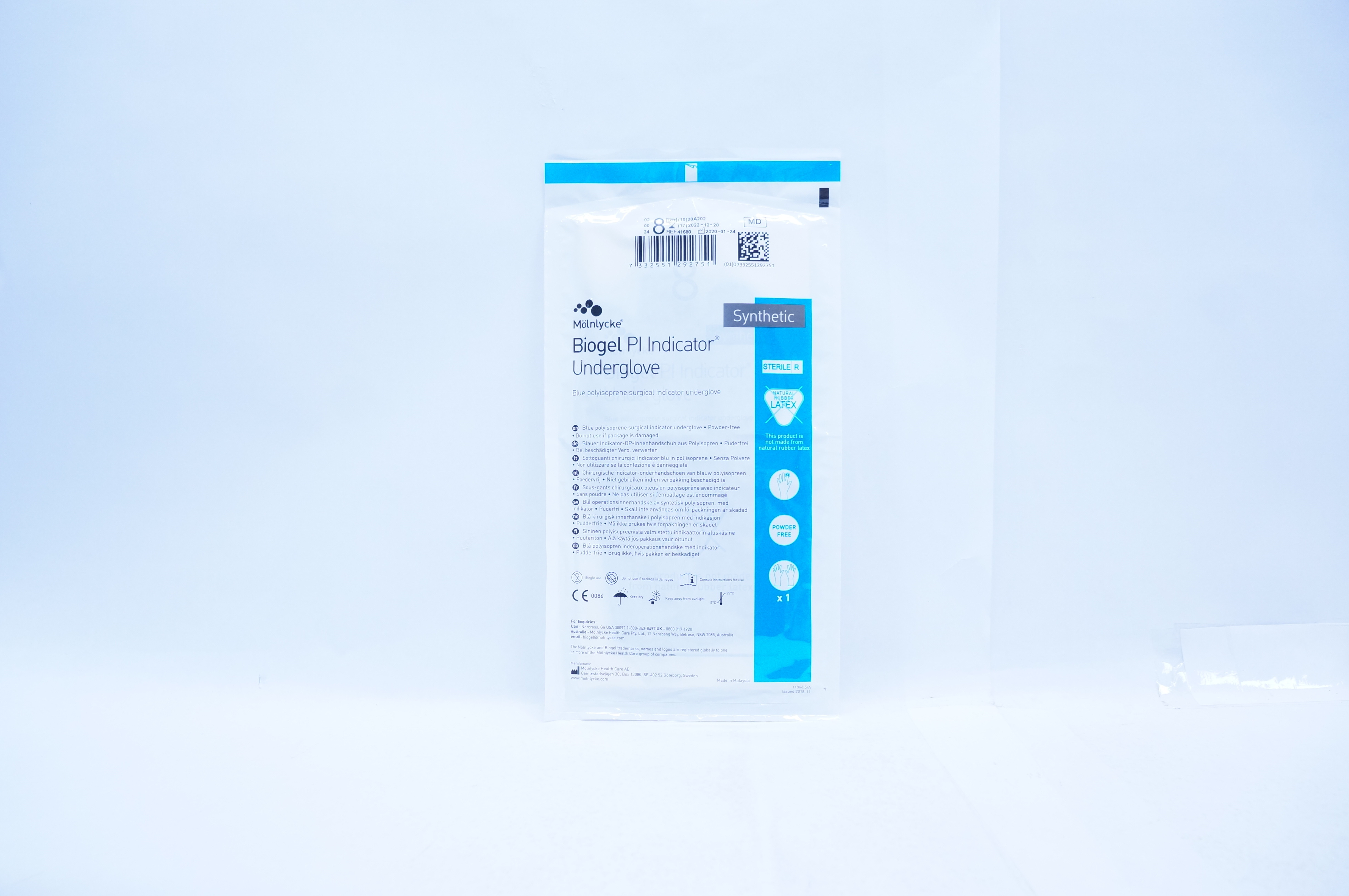 Molnlycke Health Care 41680 Biogel Pl Indicator Underglove, Size 8