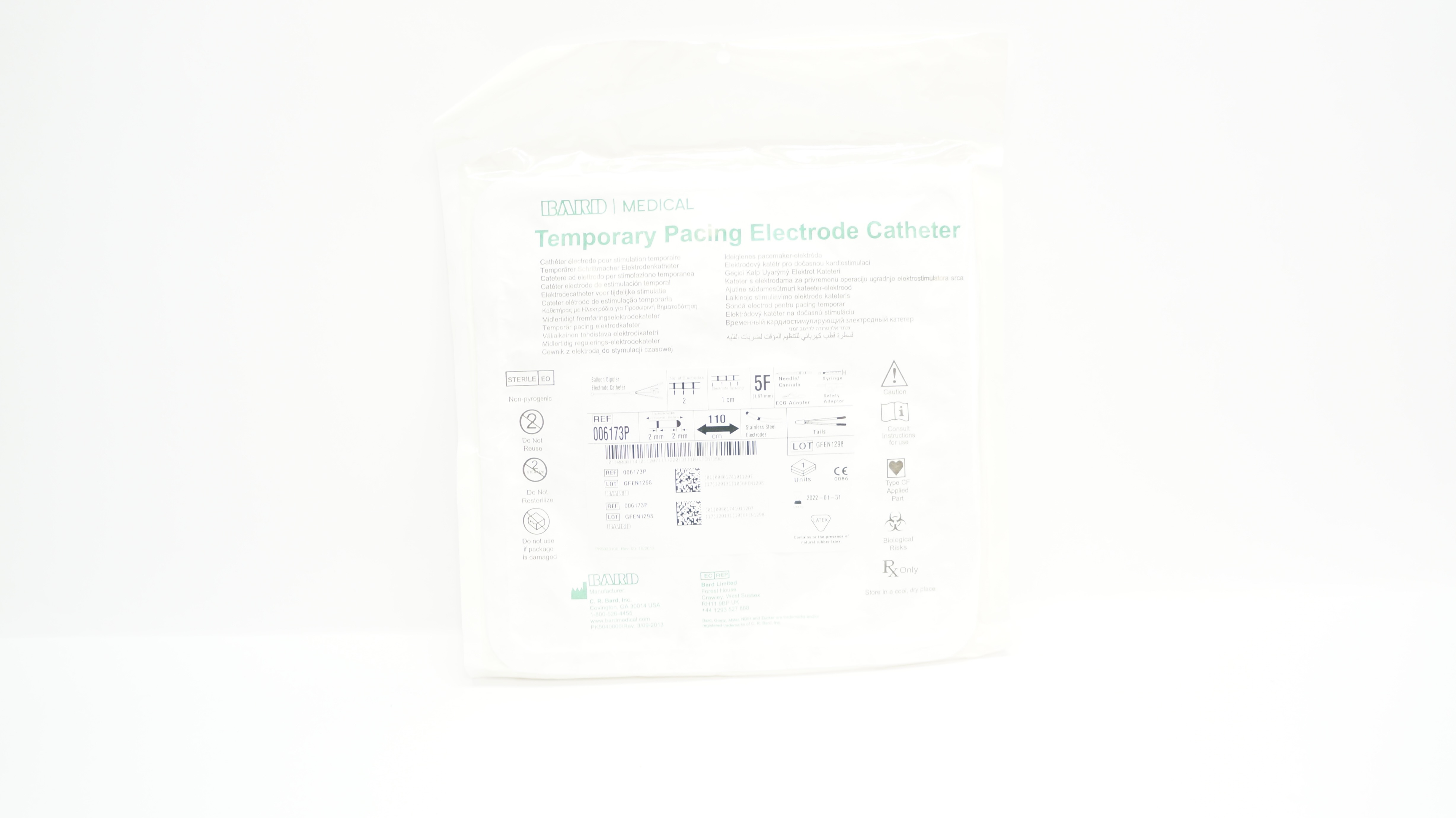 Bard 006173P Temporary Pacing Electrode Cath. 5F x 110cm (x)
