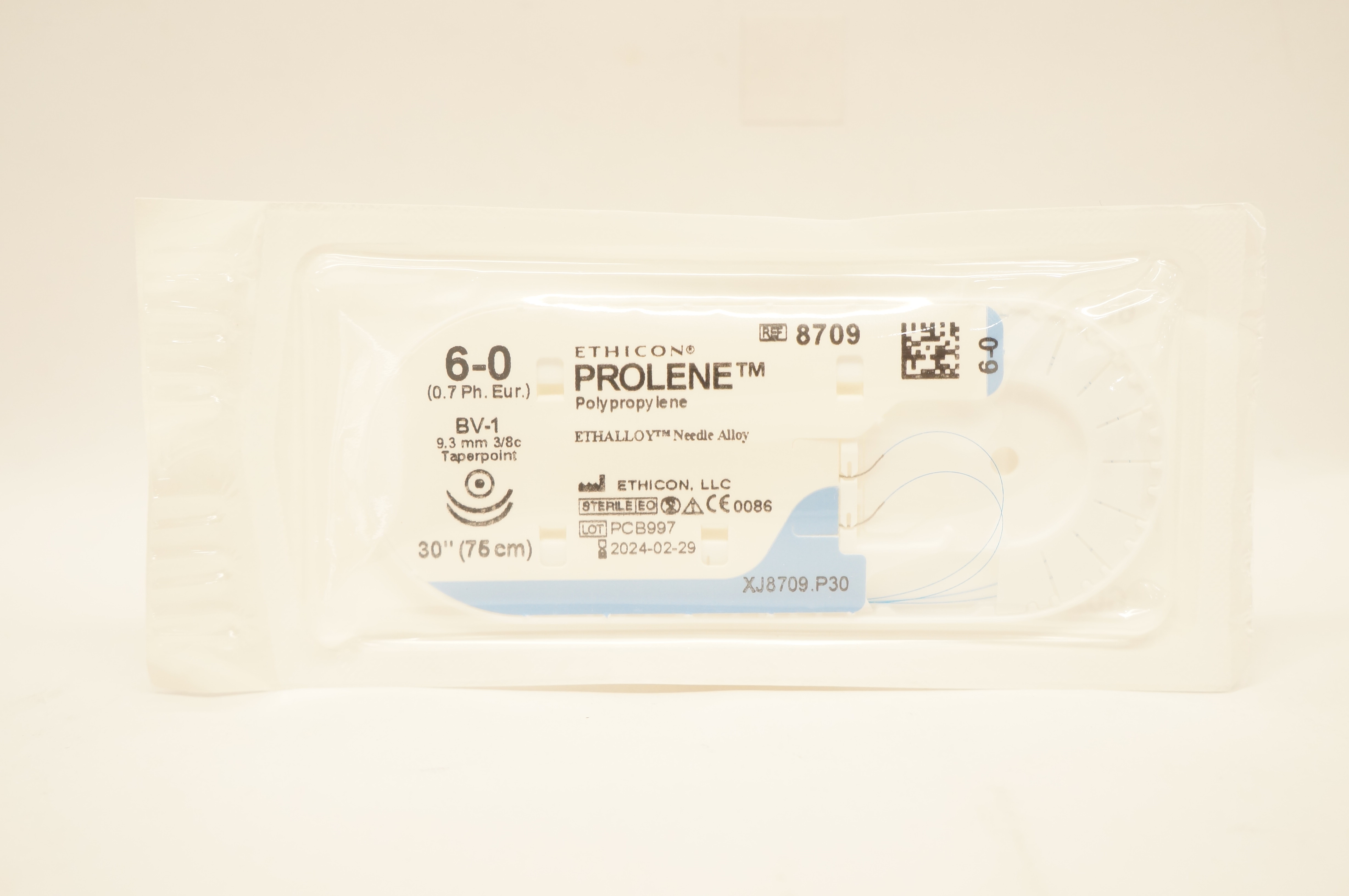 Ethicon 8709 6-0 Prolene BV-1 9.3mm 3/8c Taperpoint, 30inch