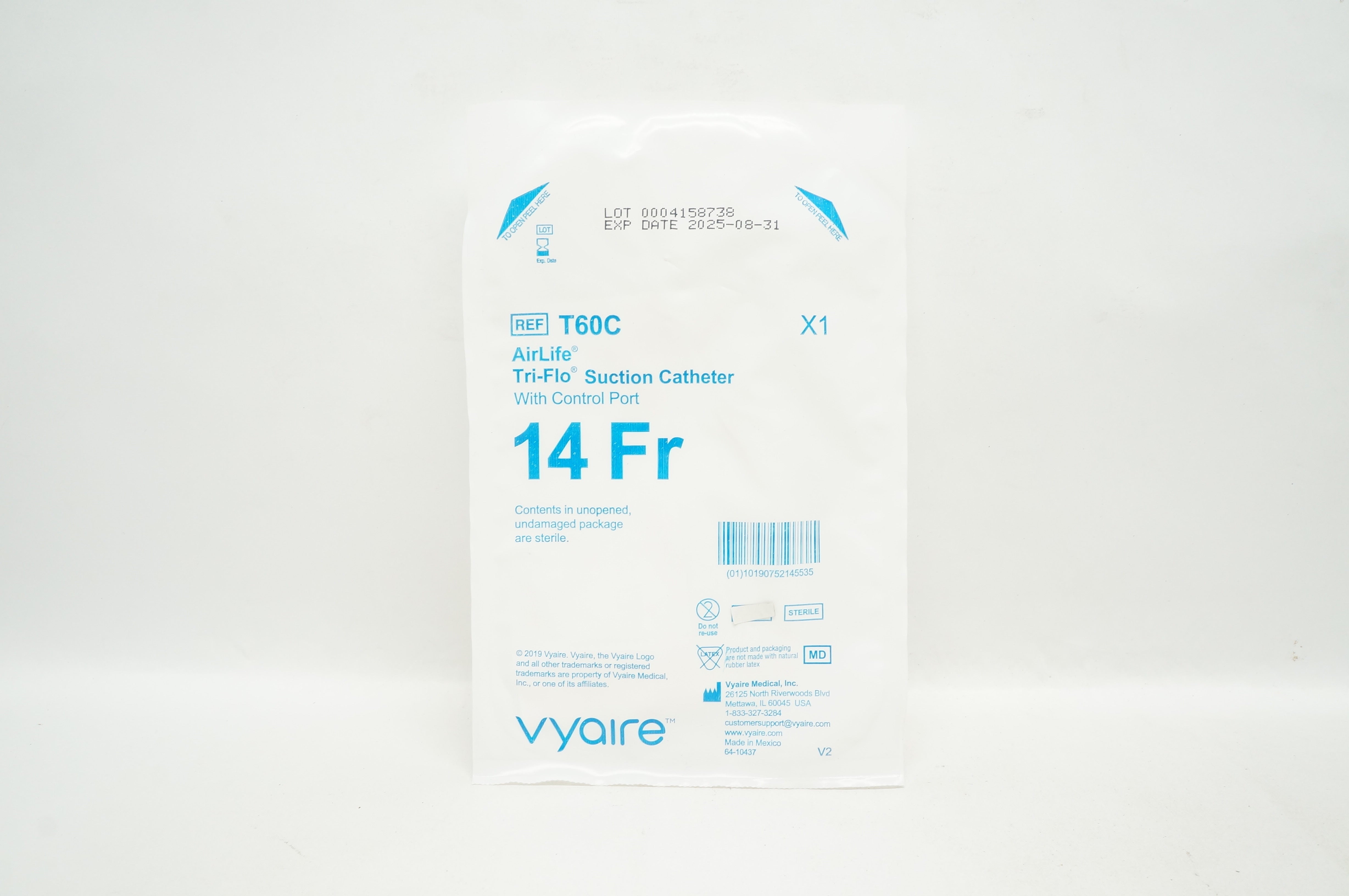 Vyaire T60C AirLife Tri-Flo Suction Cath. with Control Port, 14Fr