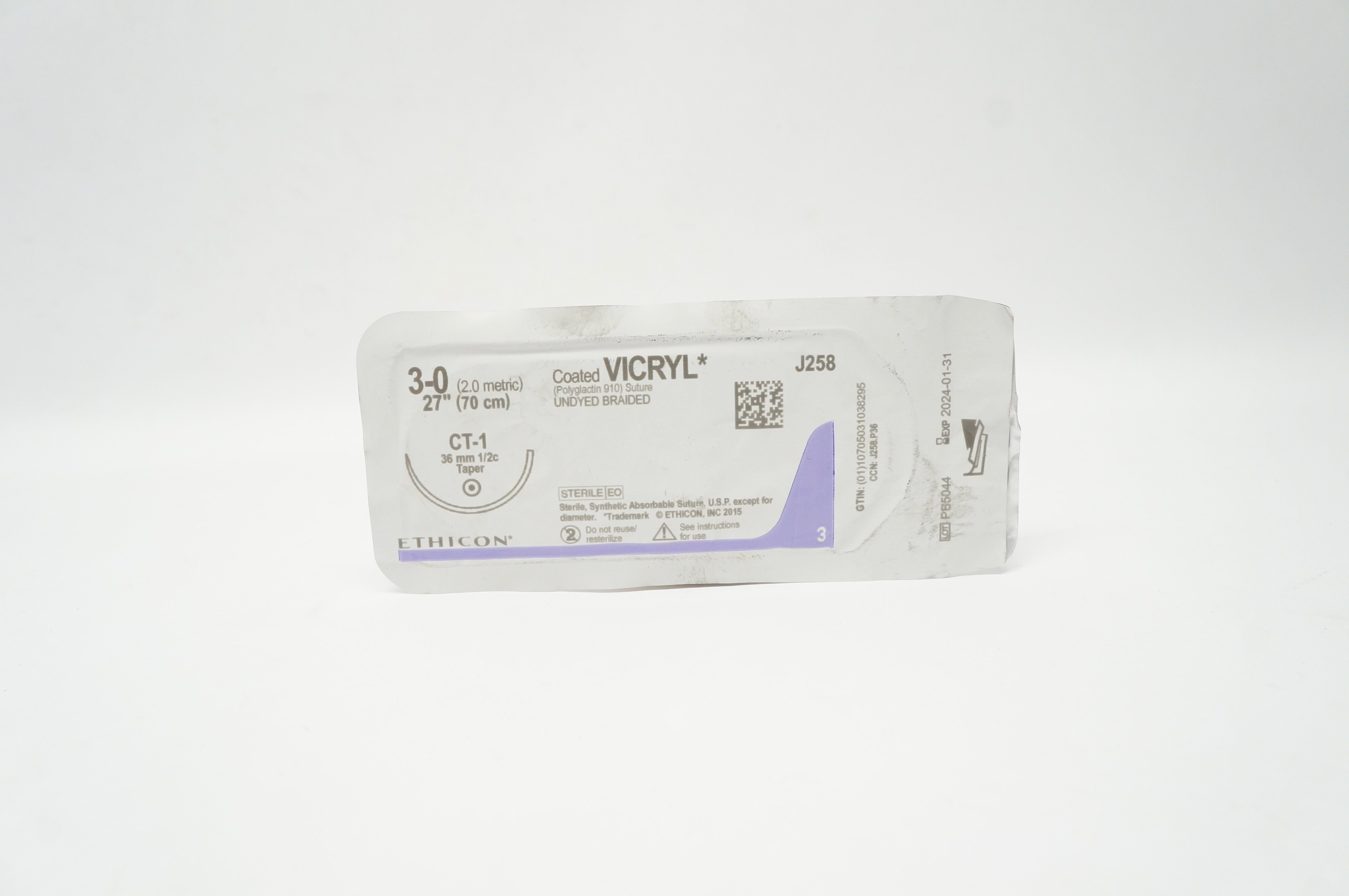 Ethicon J258 3-0 VICRYL CT-1 36mm 1/2c Taper, 27inch