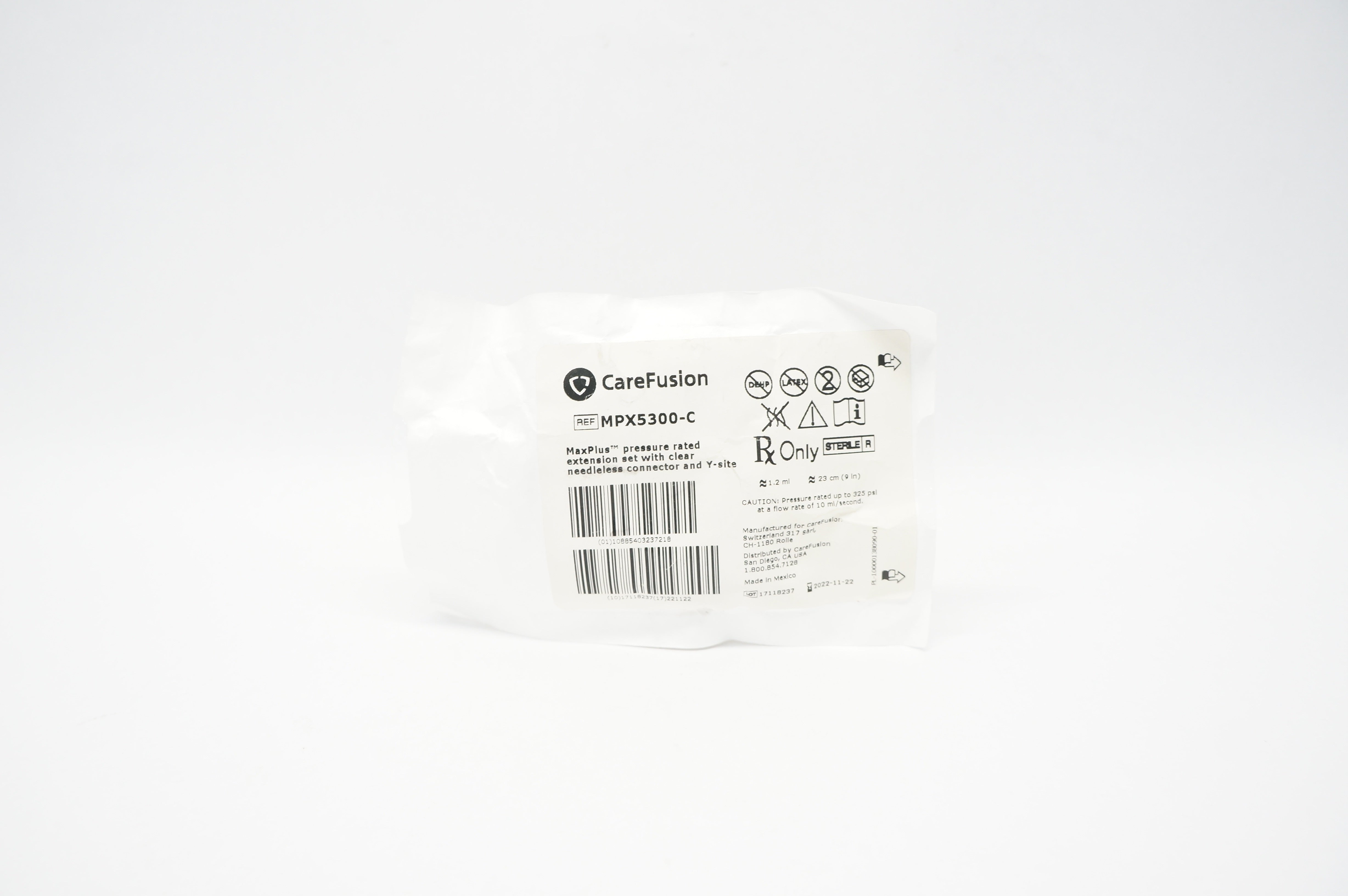 BD MPX5300-C MaxPlus Pressure Rated Extension Set 1.2ml x 9inch