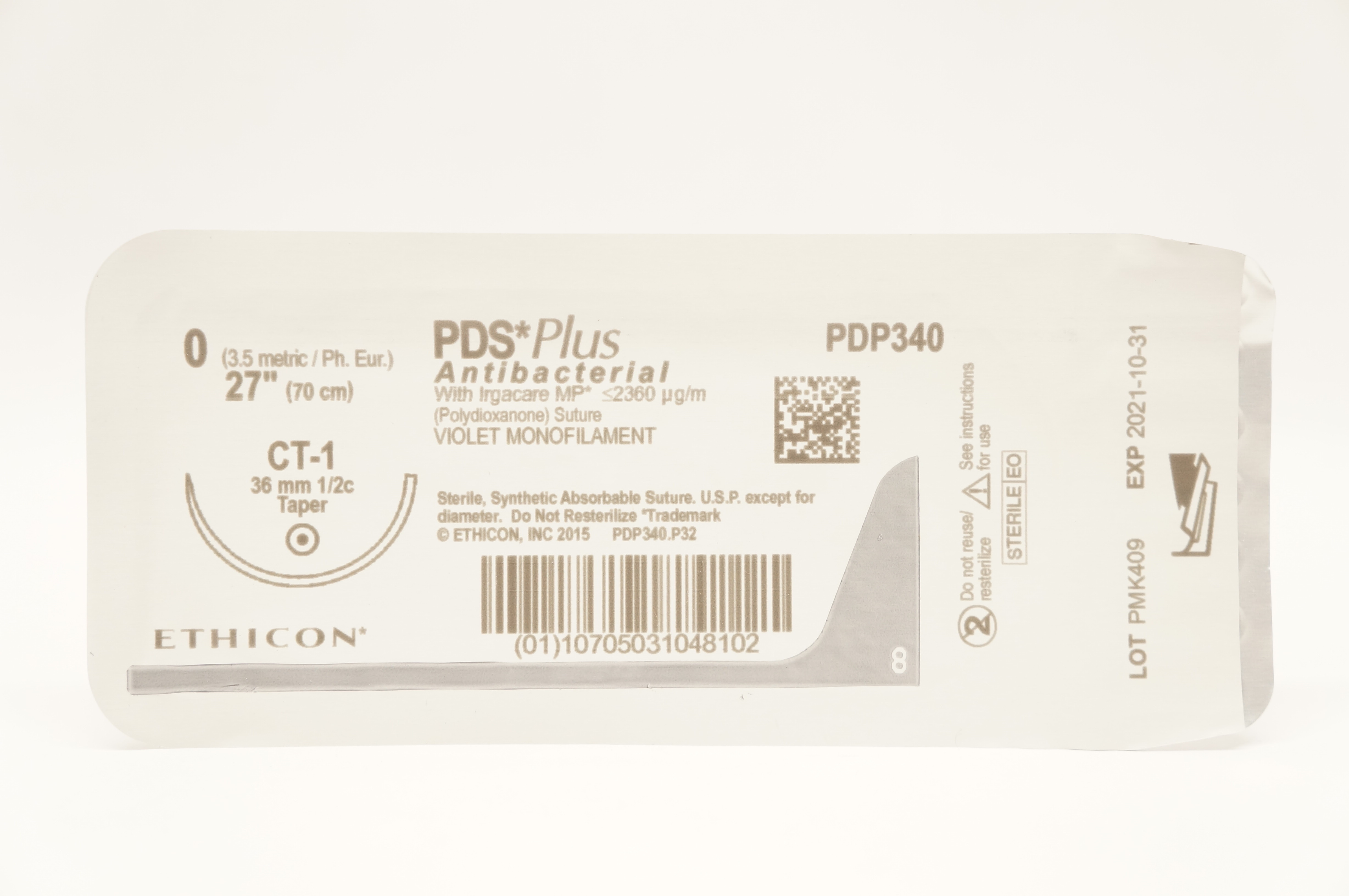Ethicon PDP340 0 PDS Plus Antibacterial Stre CT-1 36mm 1/2c Taper 27inch (x)