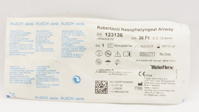 Teleflex 123136 Rusch Robertazzi Nasopharyngeal Airway 36Fr x 12.0mm OD
