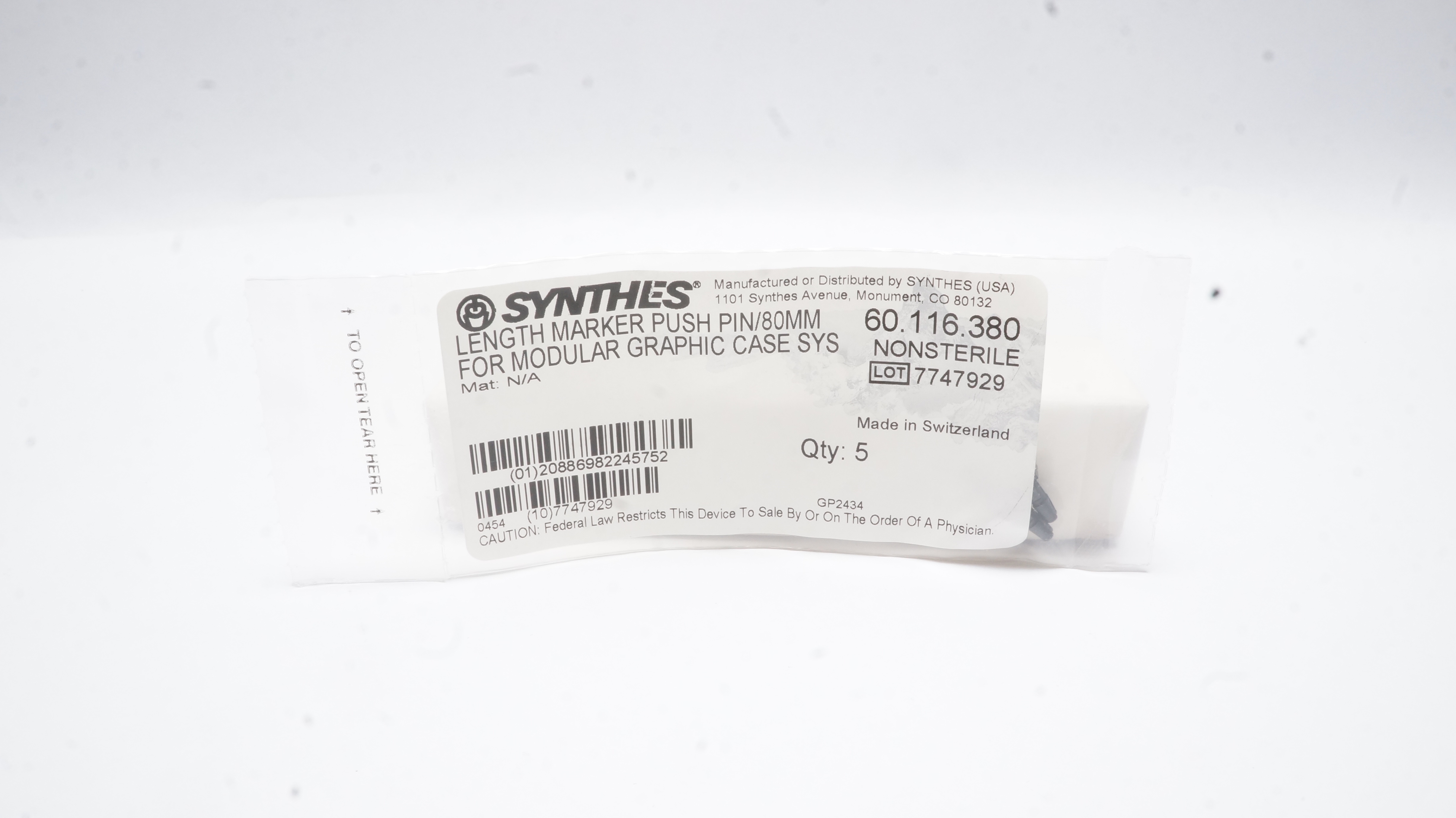 Synthes 60.116.380 Length Marker Push Pin/80mm Nonsterile - Pack of 3
