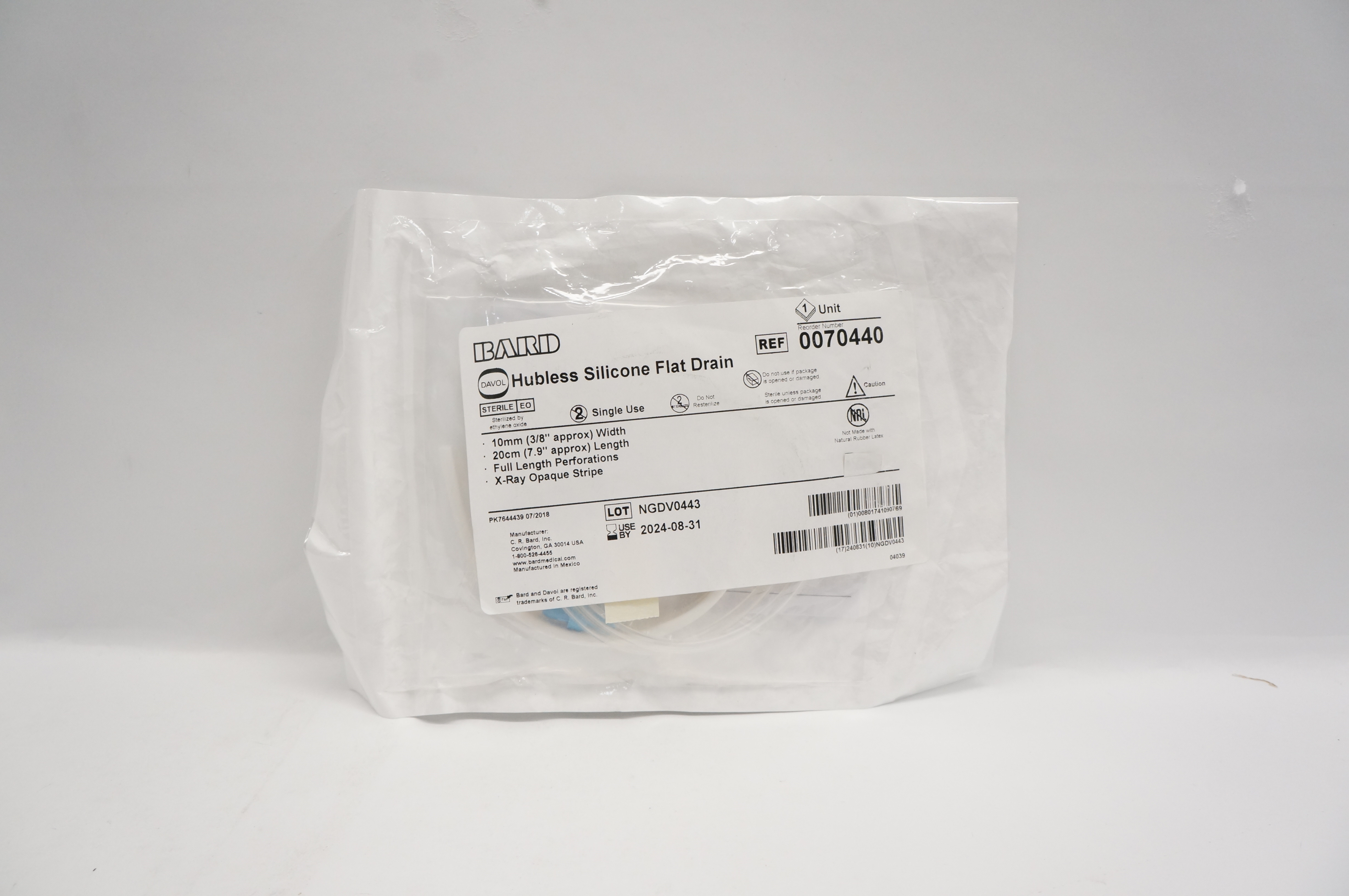 Bard 0070440 Davol Hubless Silicone Flat Drain 3/8 inch x 7.9 inch (Approx.)