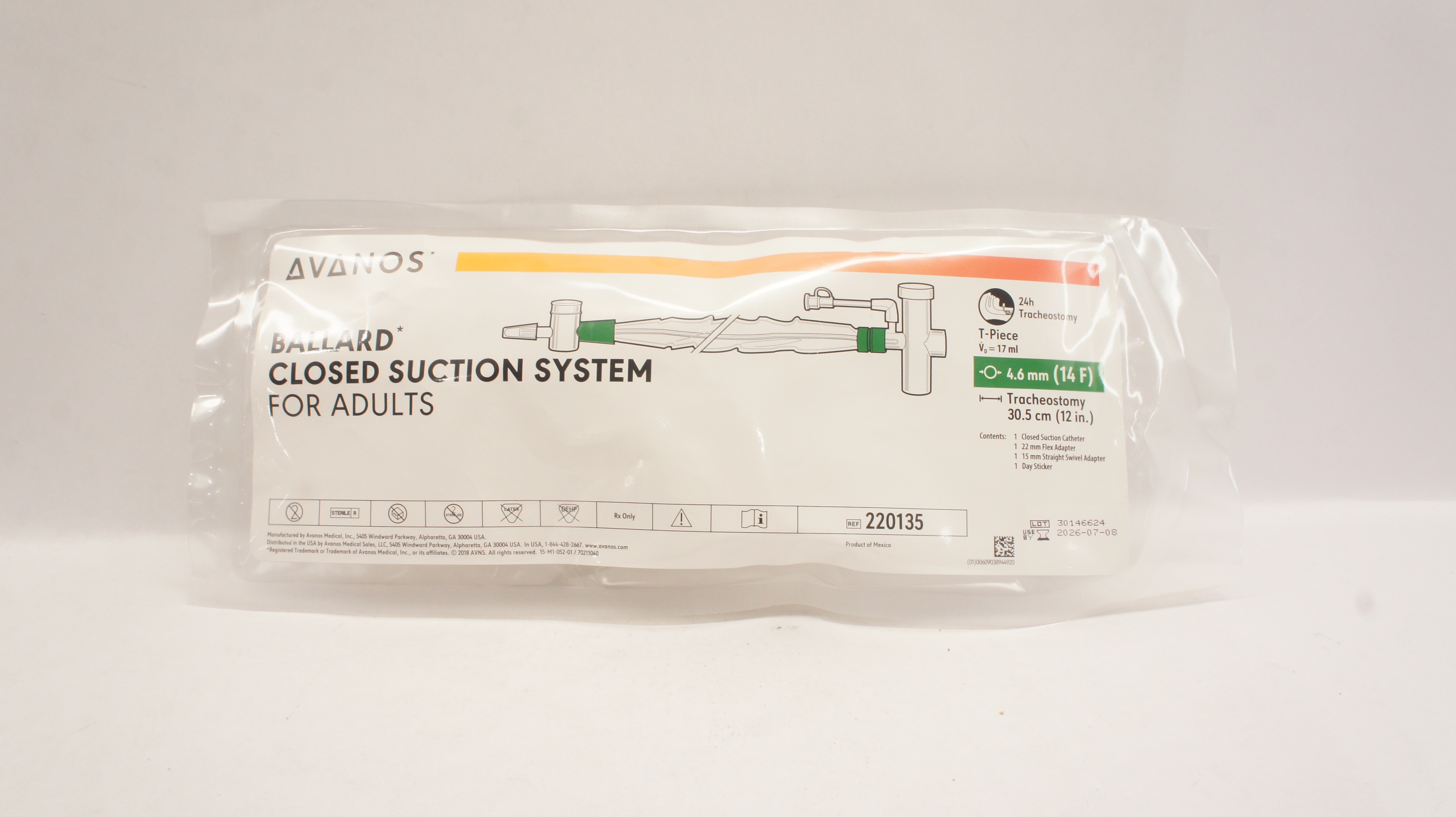 Avanos 220135 Ballard Closed Suction System Adult 14F x 12inch