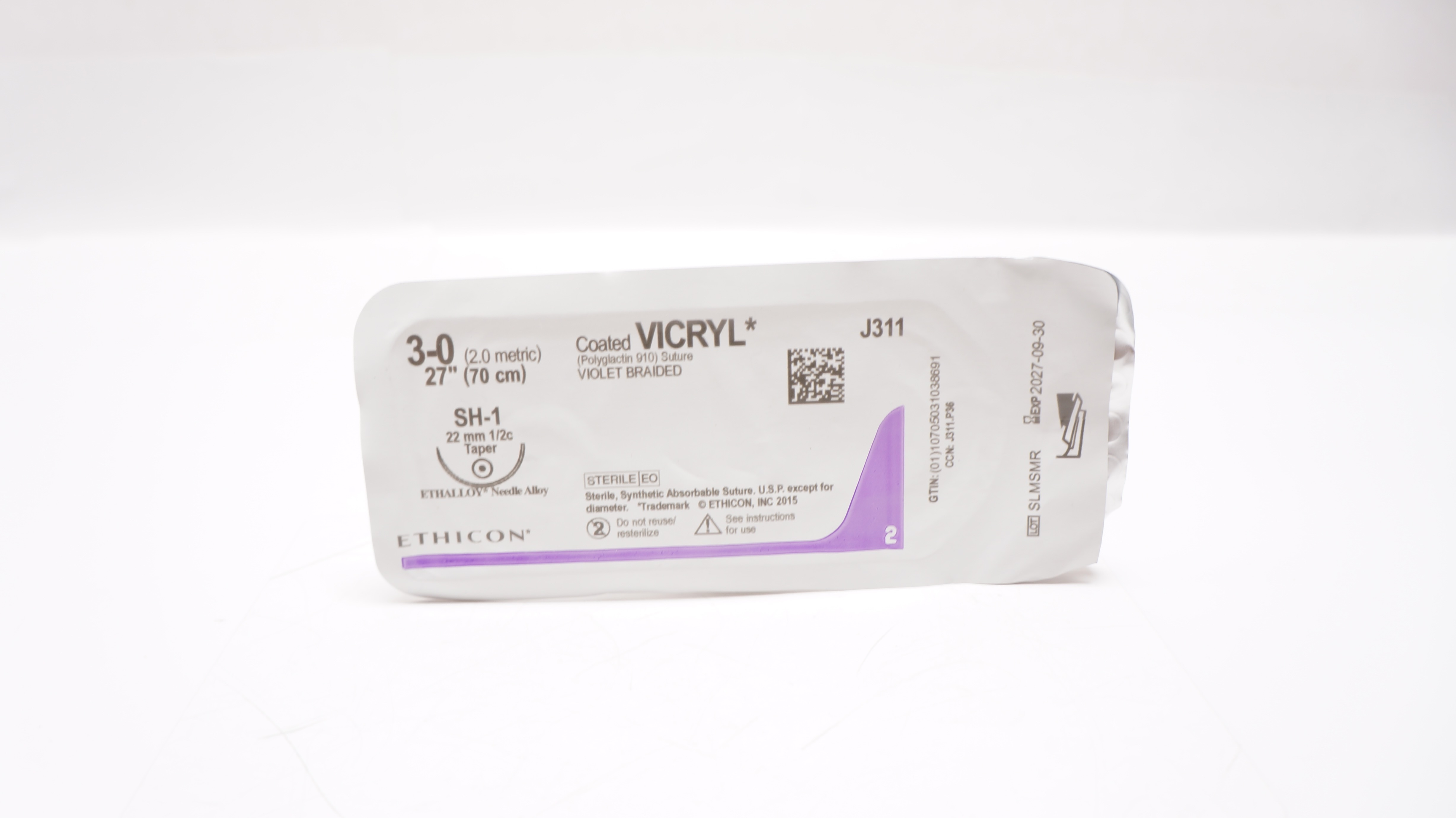 Ethicon J311 3-0 Coated Vicryl, SH-1,  22mm 1/2c Taper,  27inch