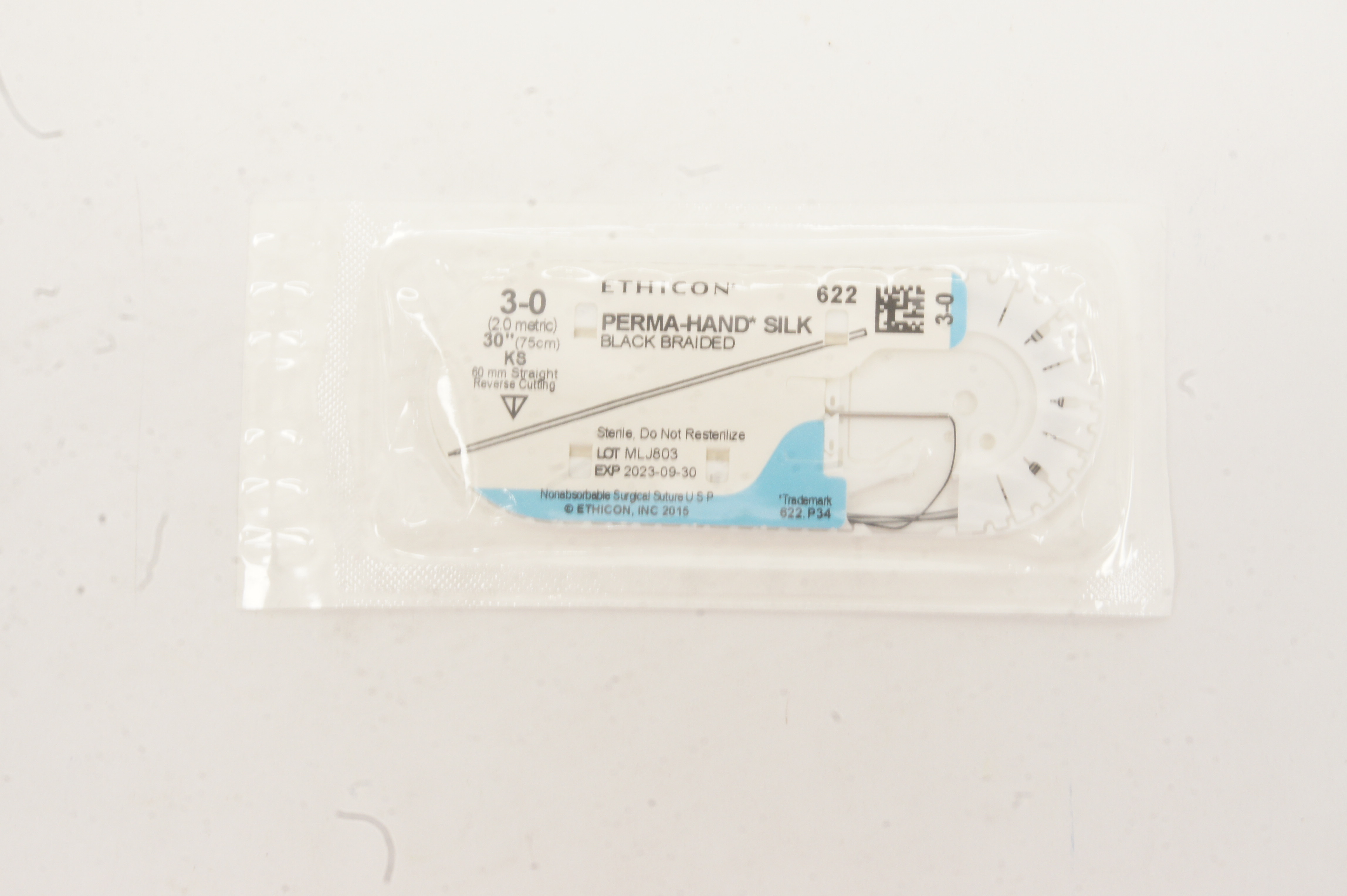 Ethicon 622 3-0 Perma-Hand Silk KS 60mm Straight Reverse Cutting, 30inch (x)