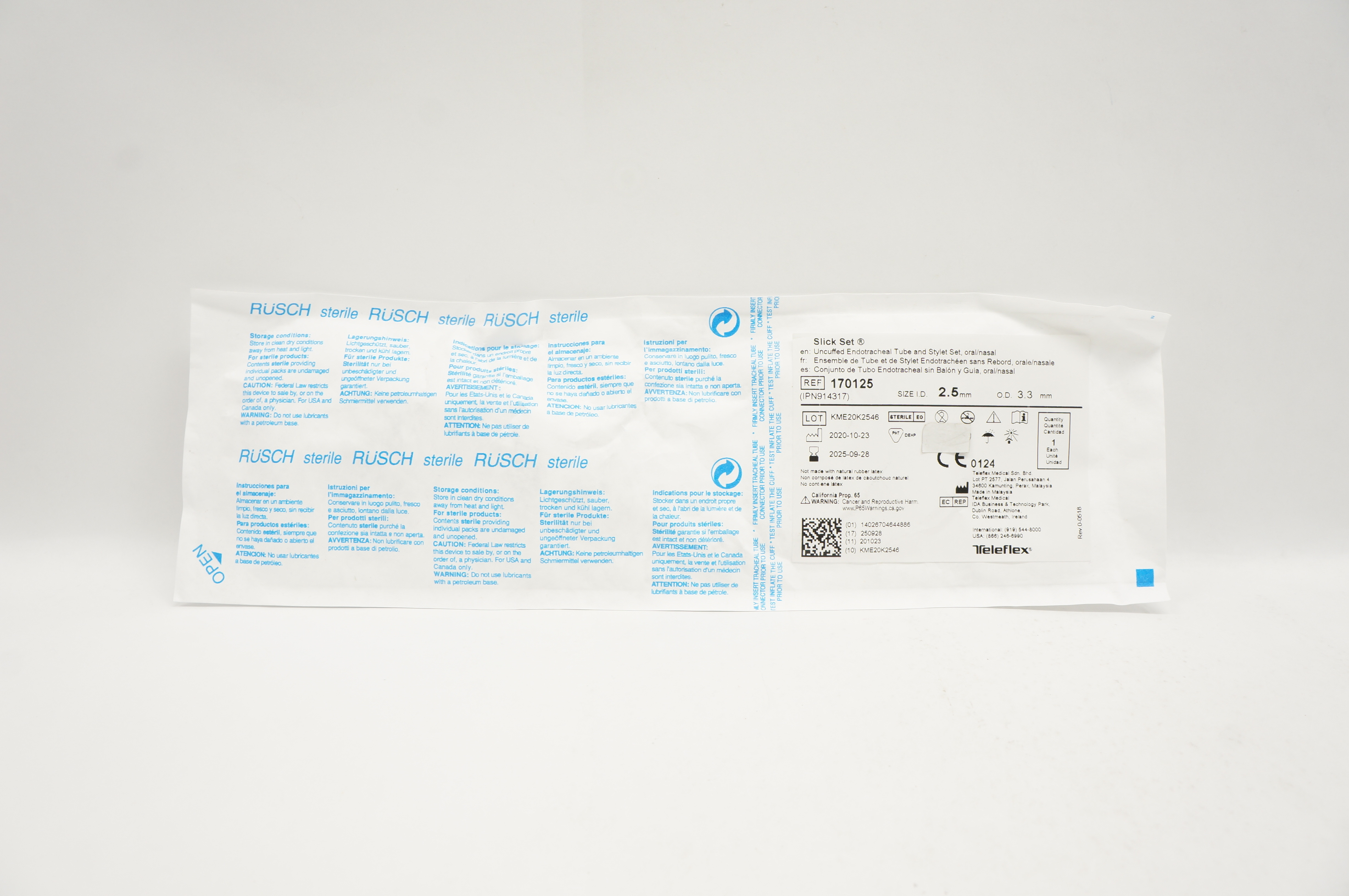 Teleflex 170125 Slick Set Uncuffed Endotracheal Tube and Stylet Set 2.5 ...