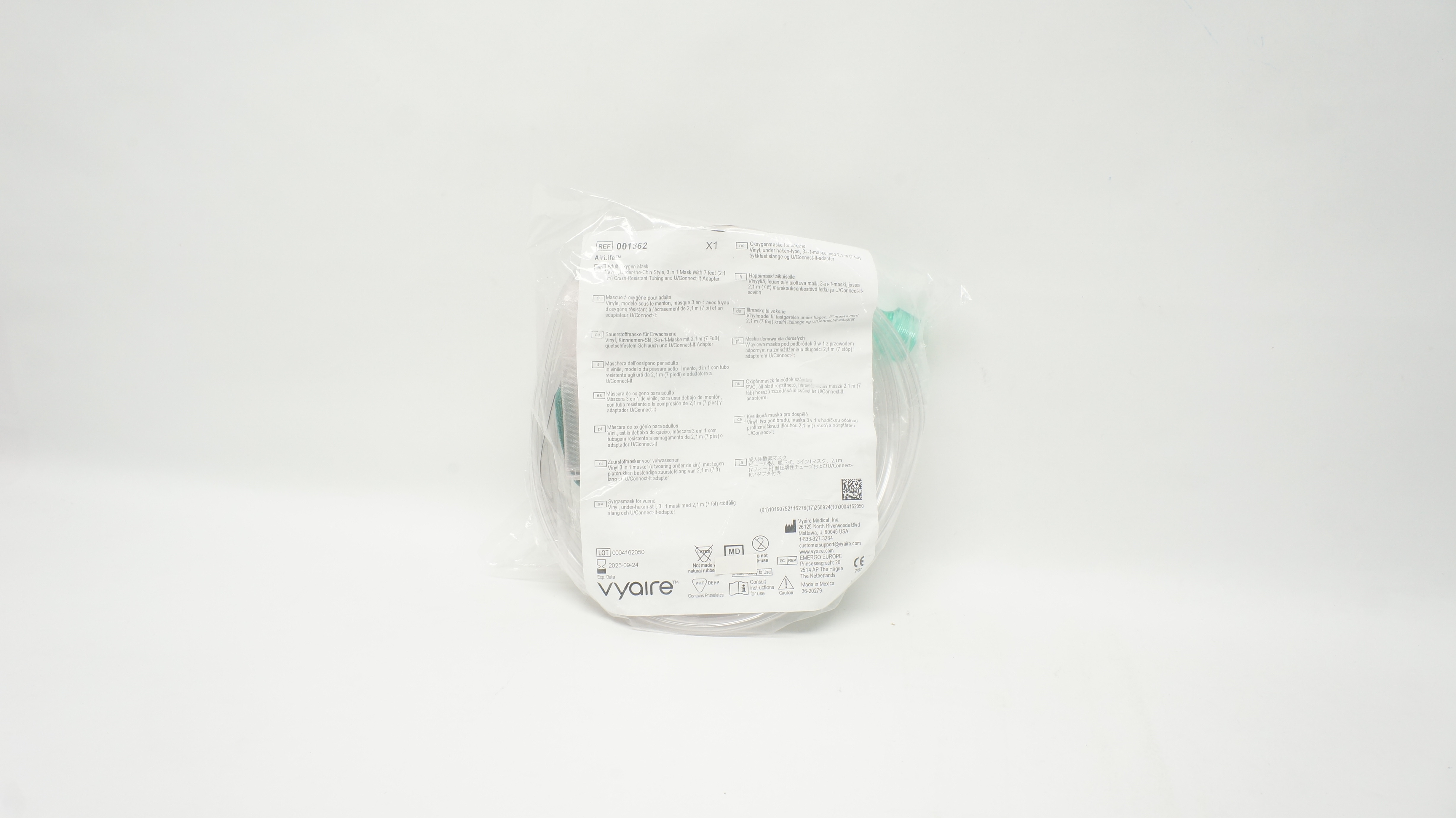 Vyaire 001362 AirLife Adult Oxygen Mask, Vinyl
