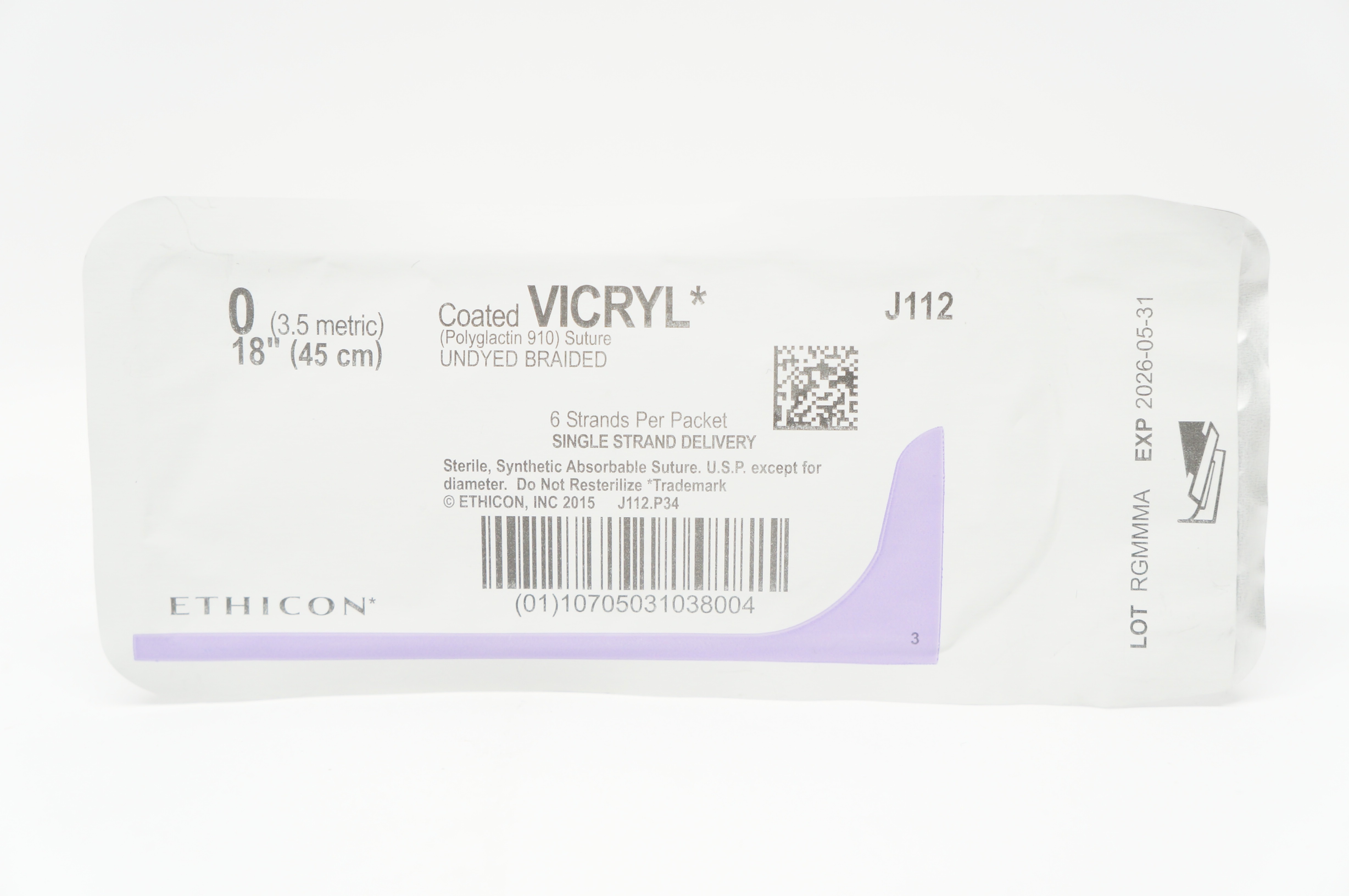 Ethicon J112 0 Coated VICRYL Stre Undyed Braided 18inch