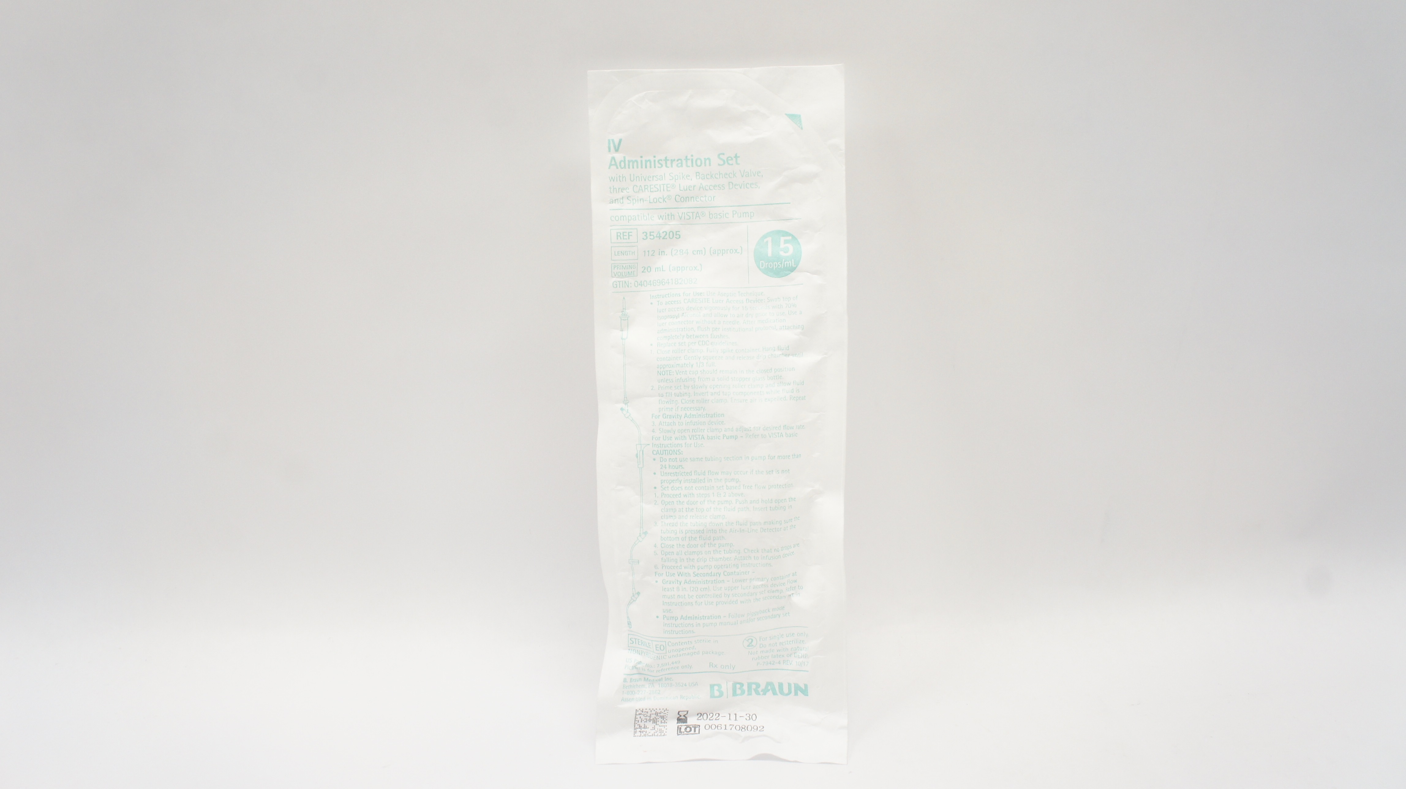 Braun 354205 IV Administration Set 112inch x 20mL 15Drops/mL