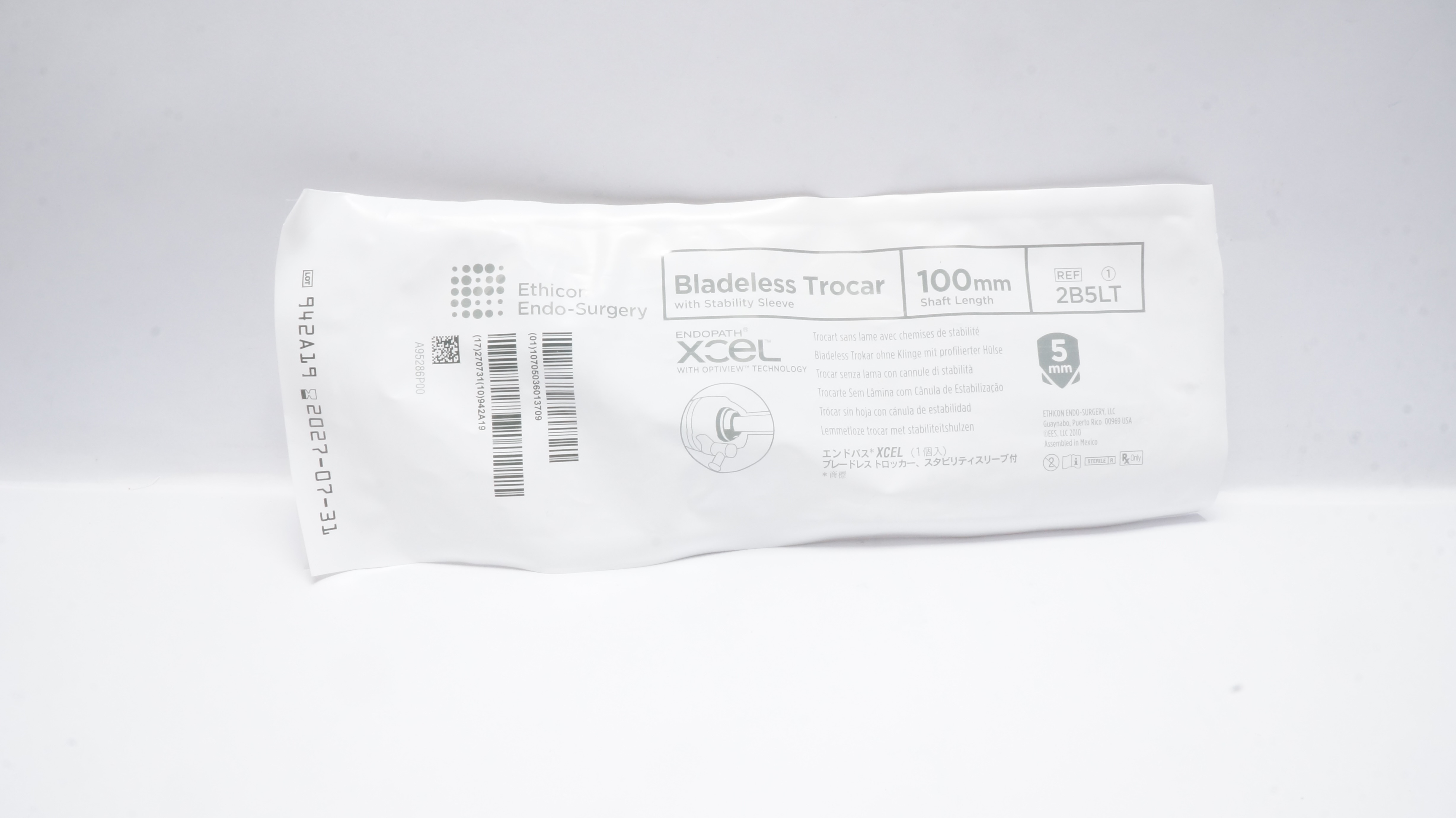 Ethicon 2B5LT Endopath Xcel Bladeless Trocar W/Stability Sleeve 5 mm x 100mm