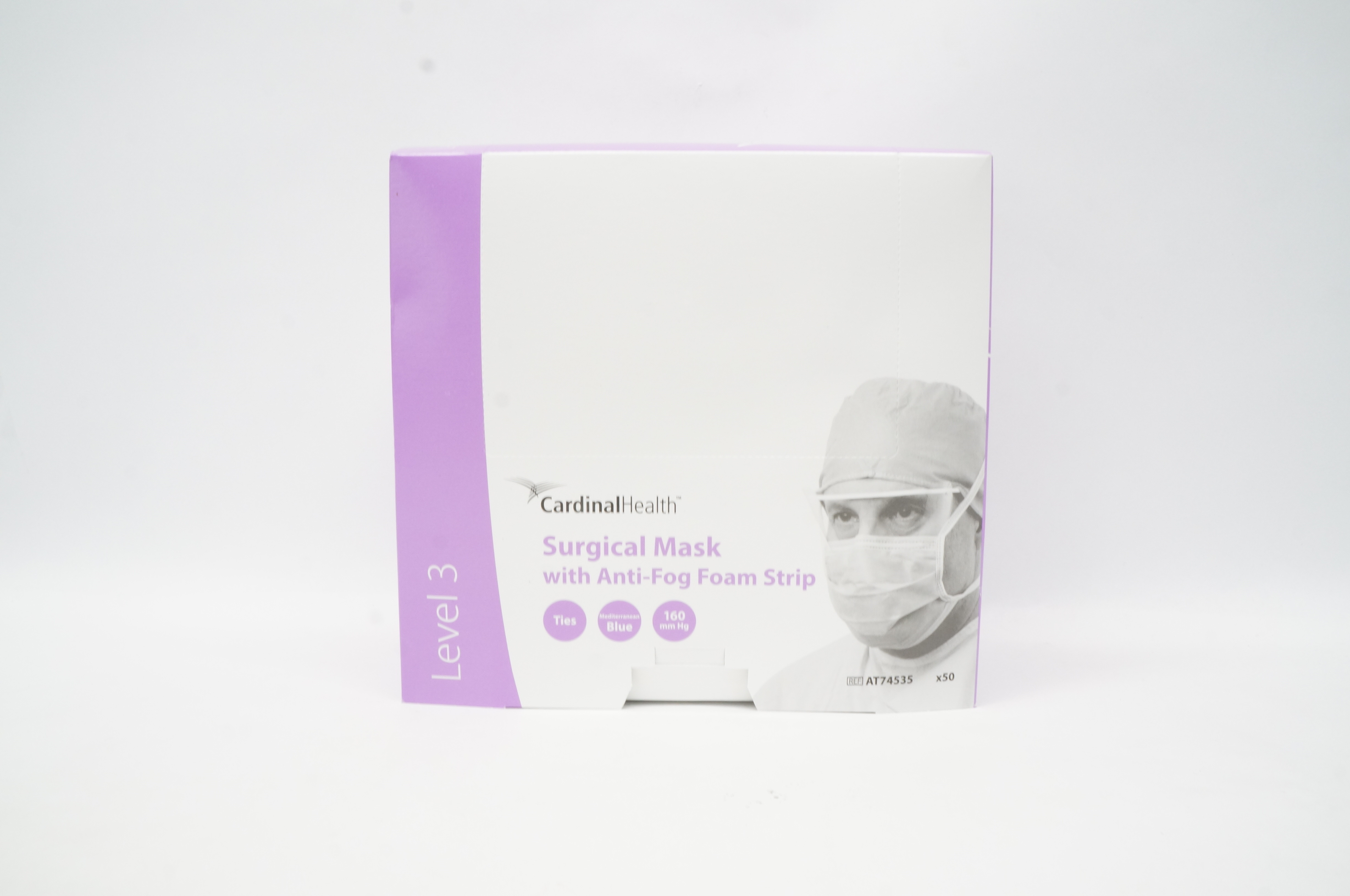 Cardinal Health AT74535 Surgical Mask W/Anti-Fog Foam Strip Level 3 - Box of 50