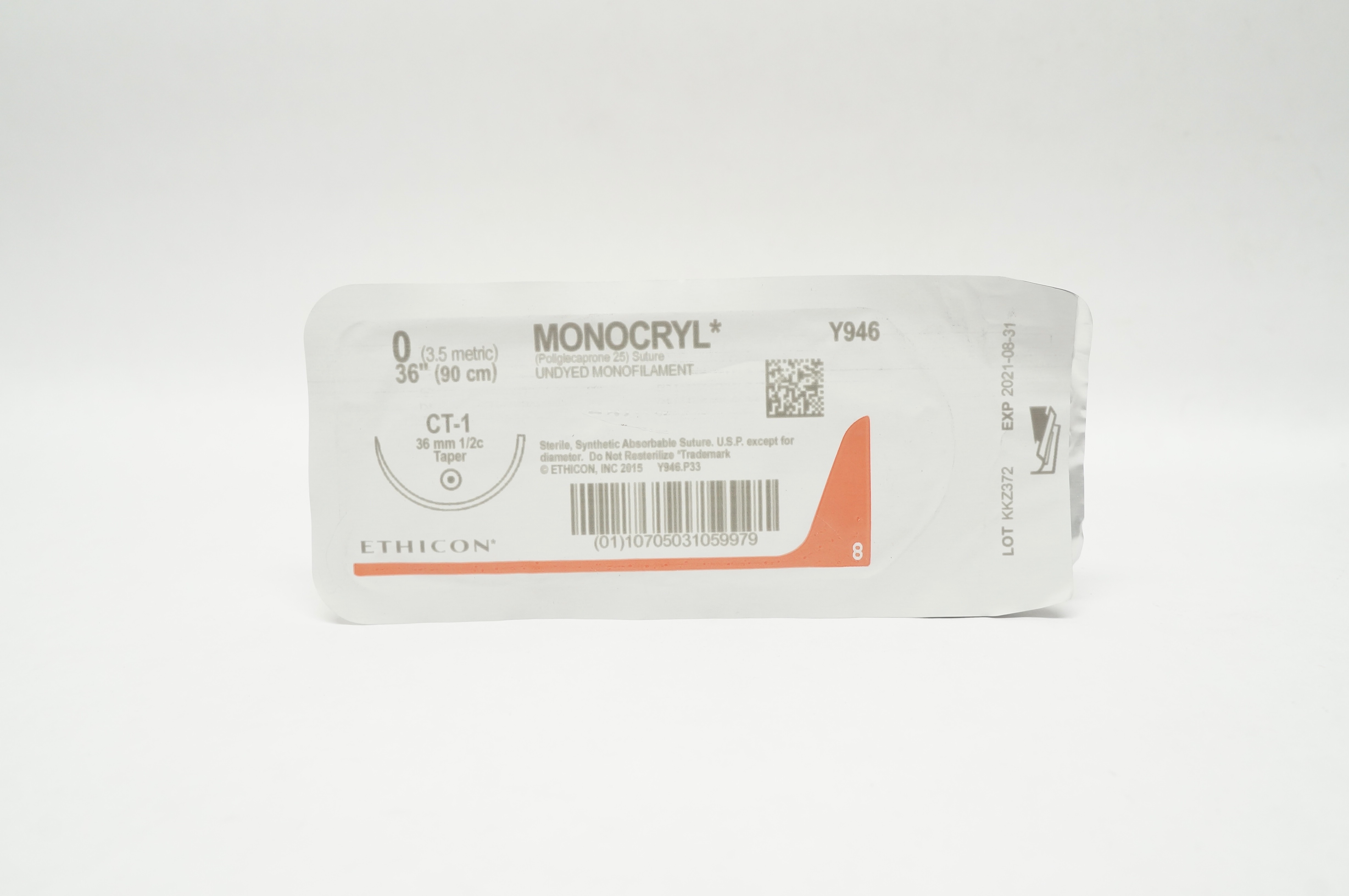 Ethicon Y946 0 MONOCRYL Stre Undyed Monofilament CT-1 36mm 1/2c Taper 36inch (x)