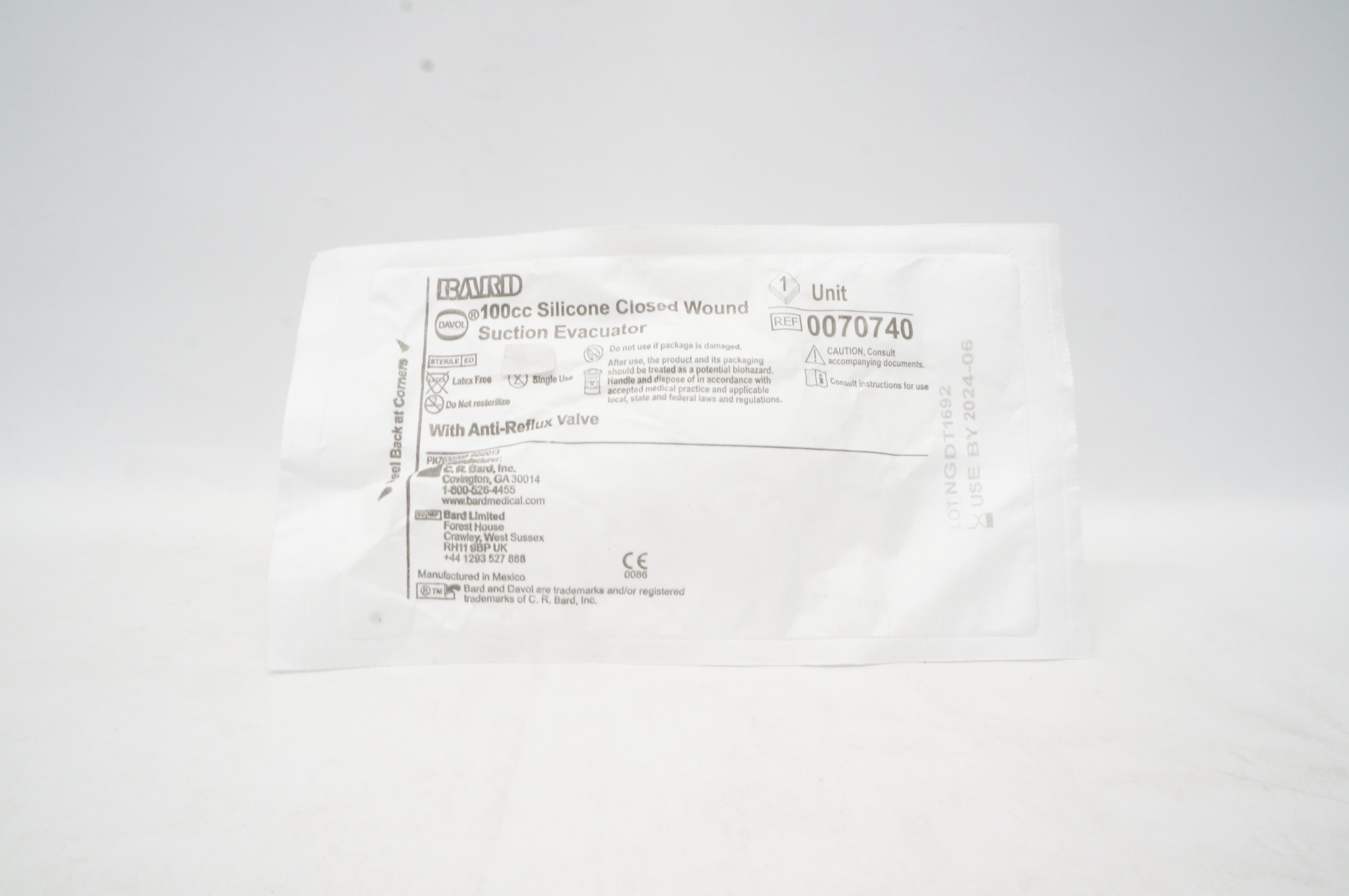 Bard 0070740 Davol Silicone Closed Wound Suction Evacuator 100 cc