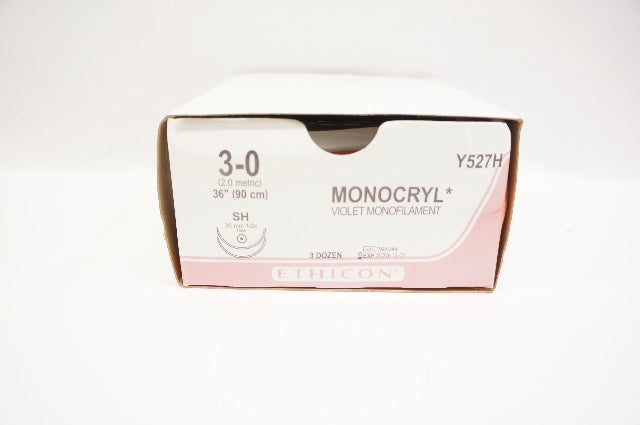 Ethicon Y527H 3-0 MONOCRYL Stre SH 26mm 1/2c Taper 36inch - Box of 24