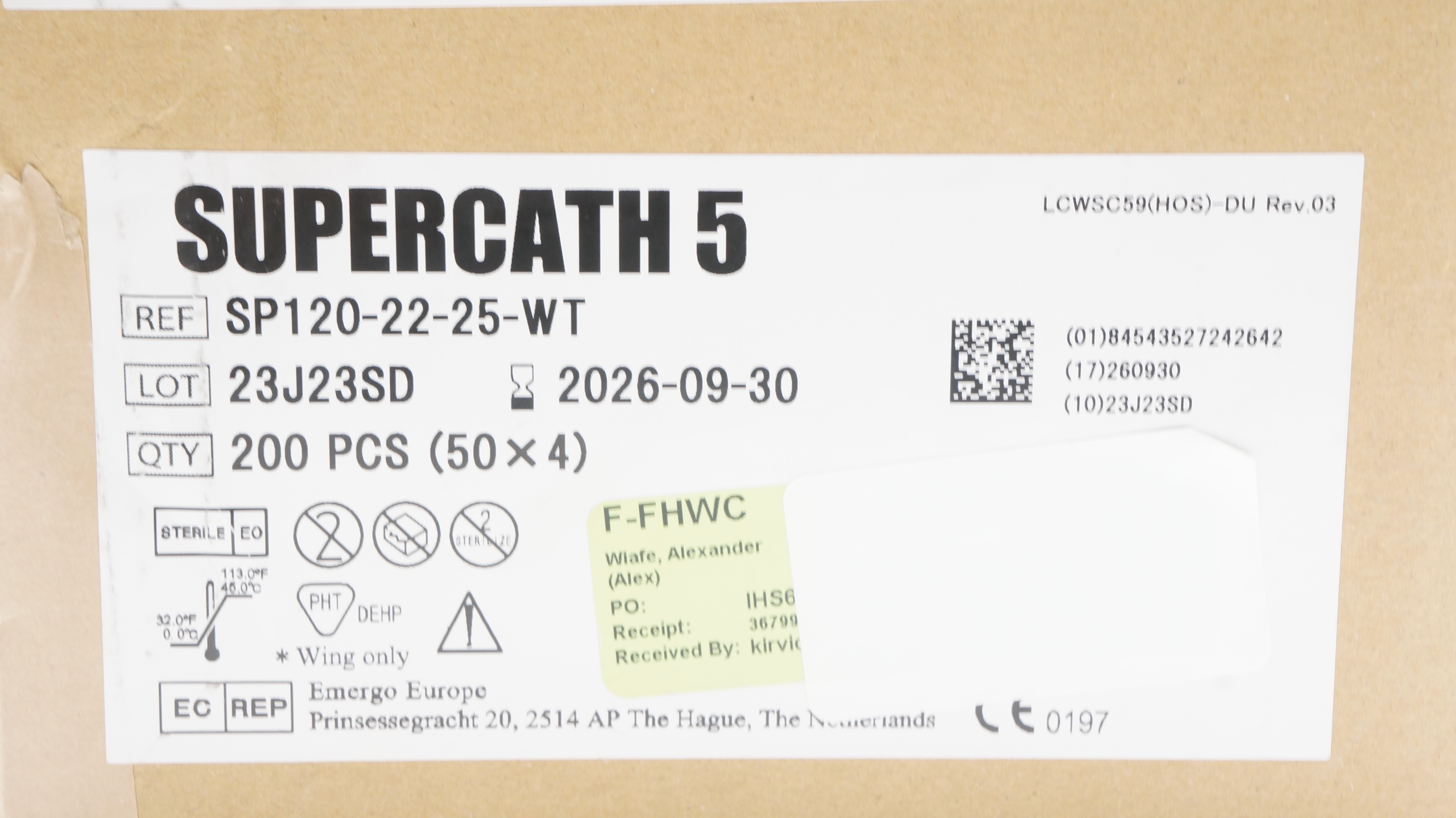 ICU Medical SP120-22-25-WT Supercath 5 Medikit Safety IV Cath. - Box of 200