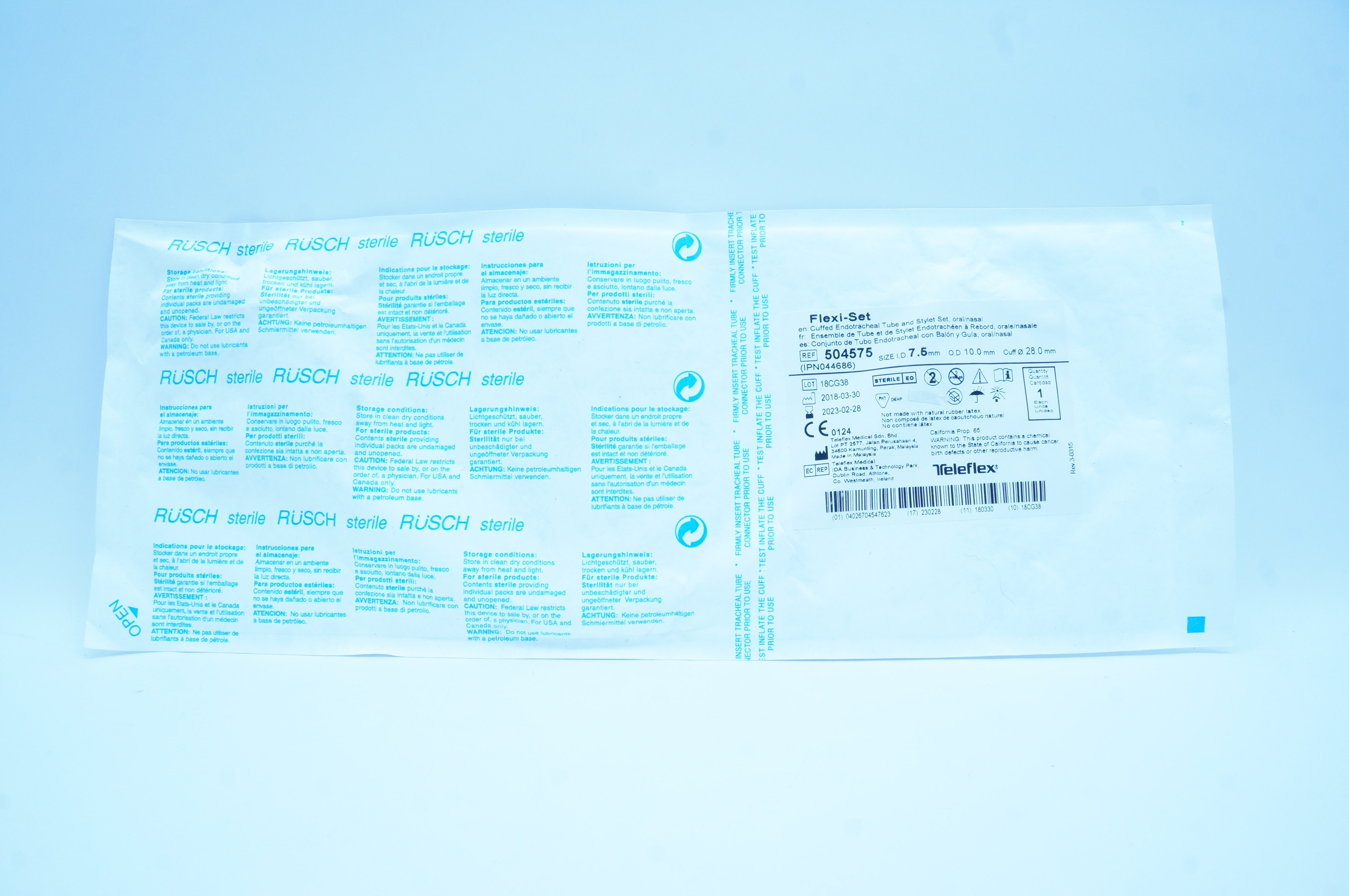 Teleflex 504575 Flexi-Set Endotracheal Tube & Stylet 7.5 ID x 10.0mm OD ...