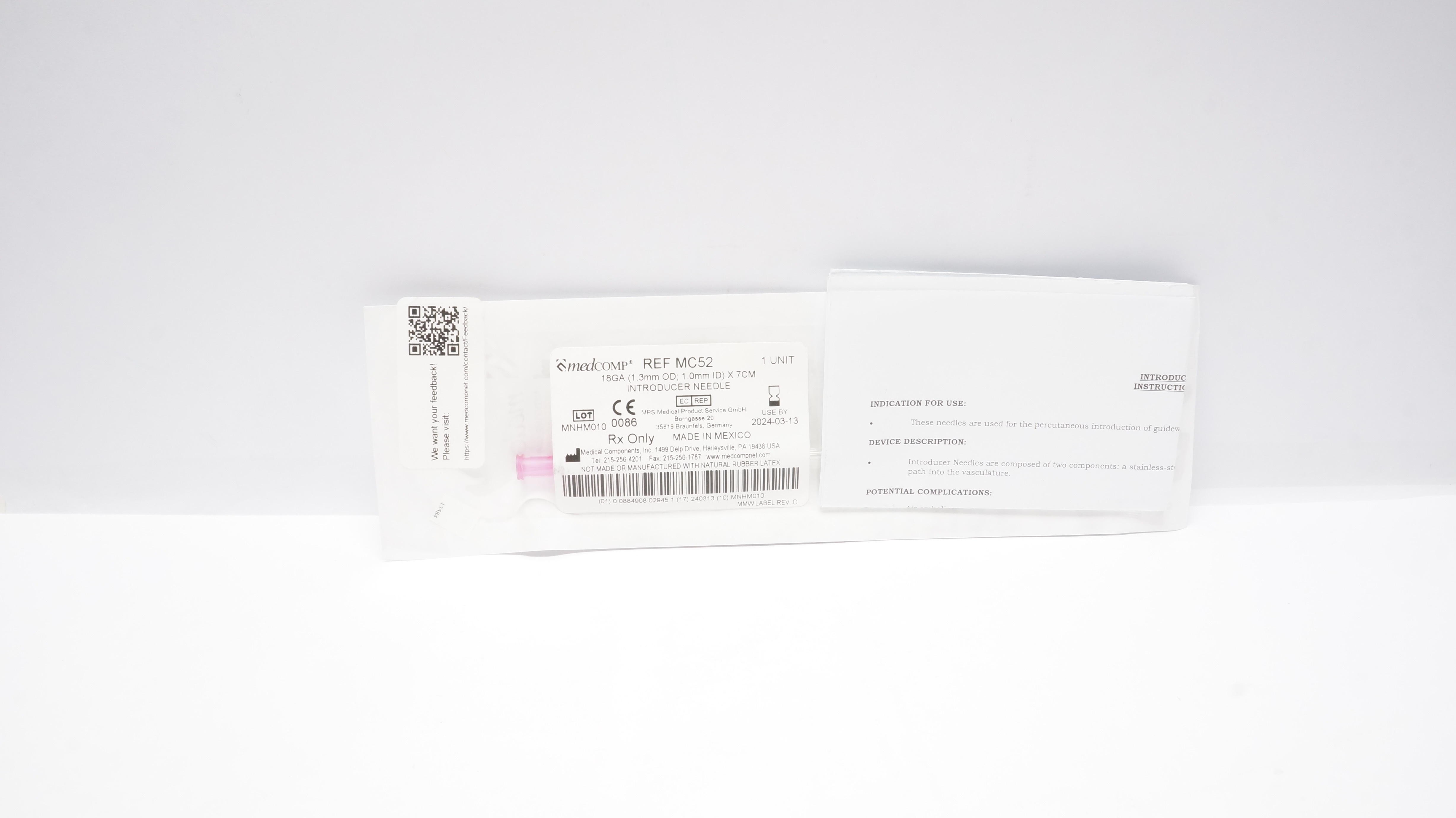 Medcomp MC52 18Ga x 7cm Introducer Ndle (x)