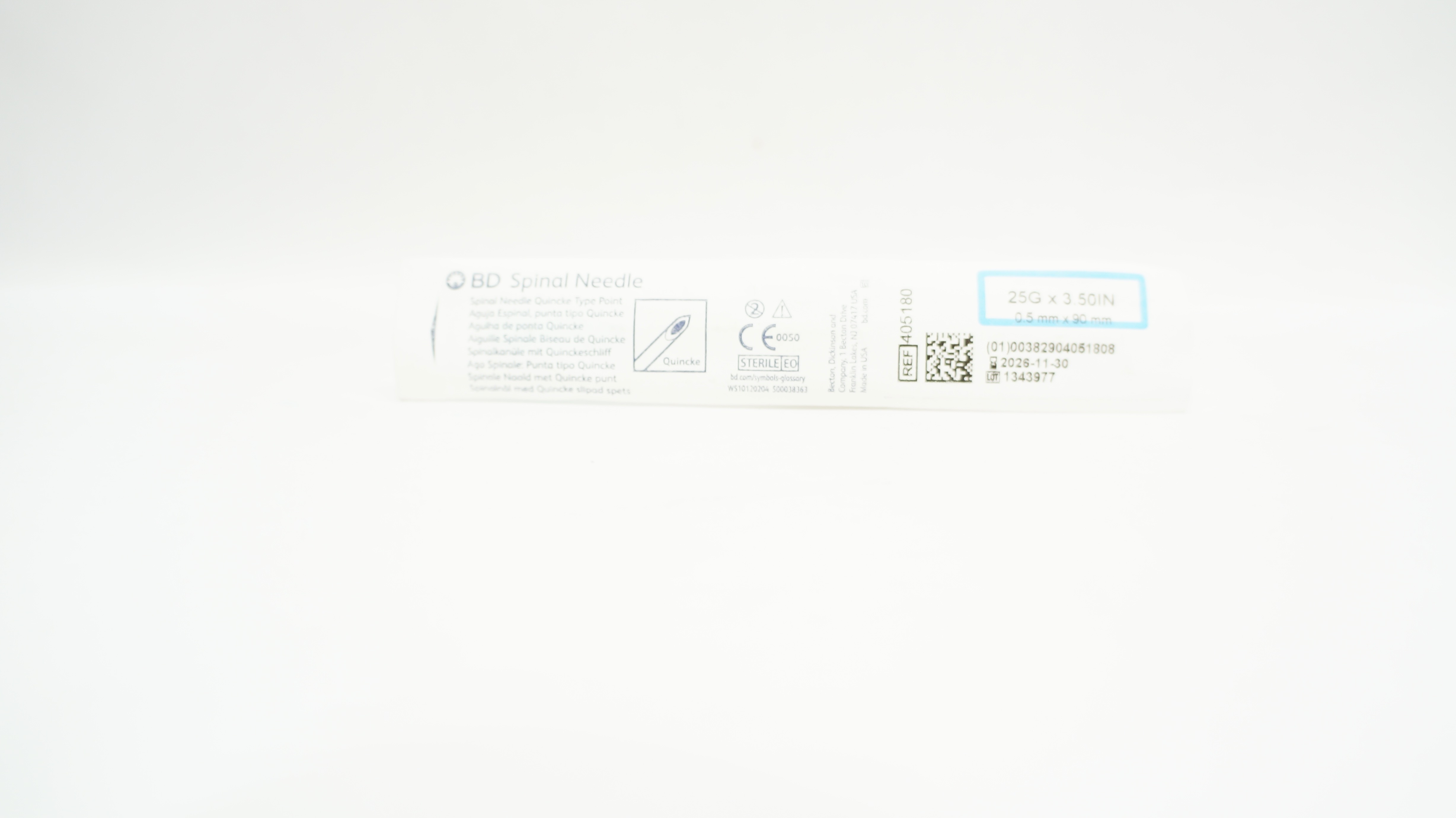 BD 405180 Spinal Ndle Quincke Type Point 25G x 3.50inch