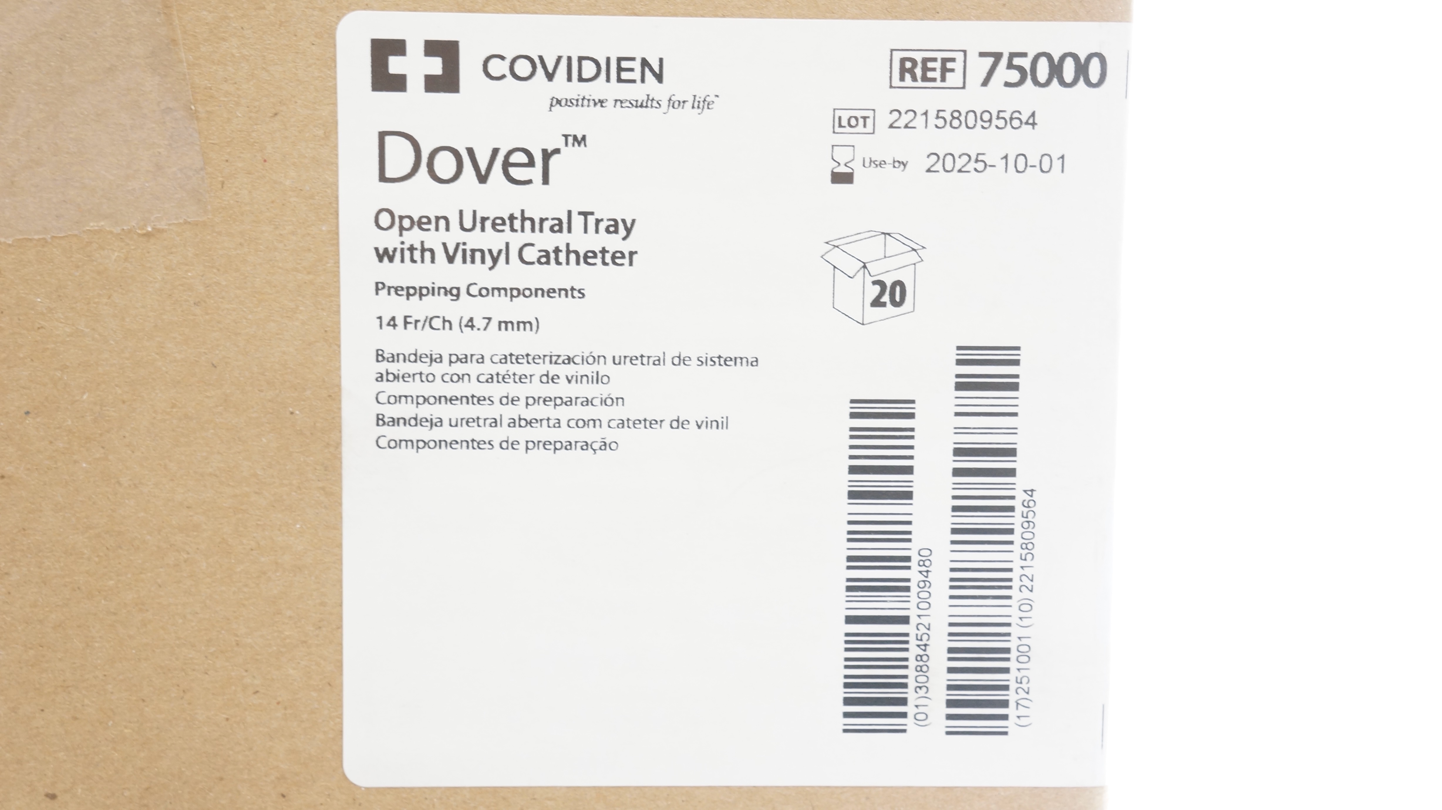 Covidien 75000 Dover Open Urethral Tray W/Vinyl Cath. 14Fr/Ch - Case of 20
