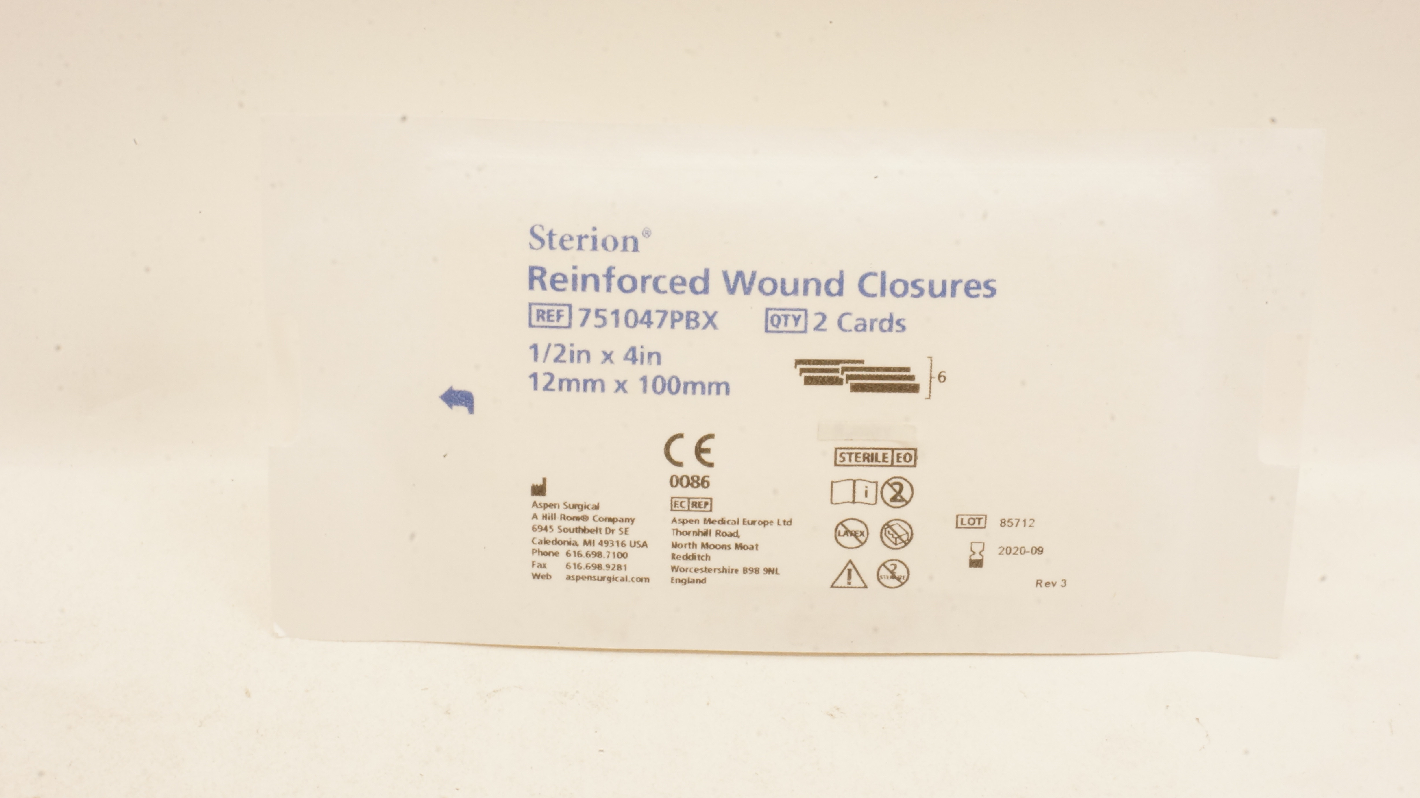 Aspen Surgical 751047PBX Sterion Reinforced Wound Closures 1/2x4inch - Pack of 2