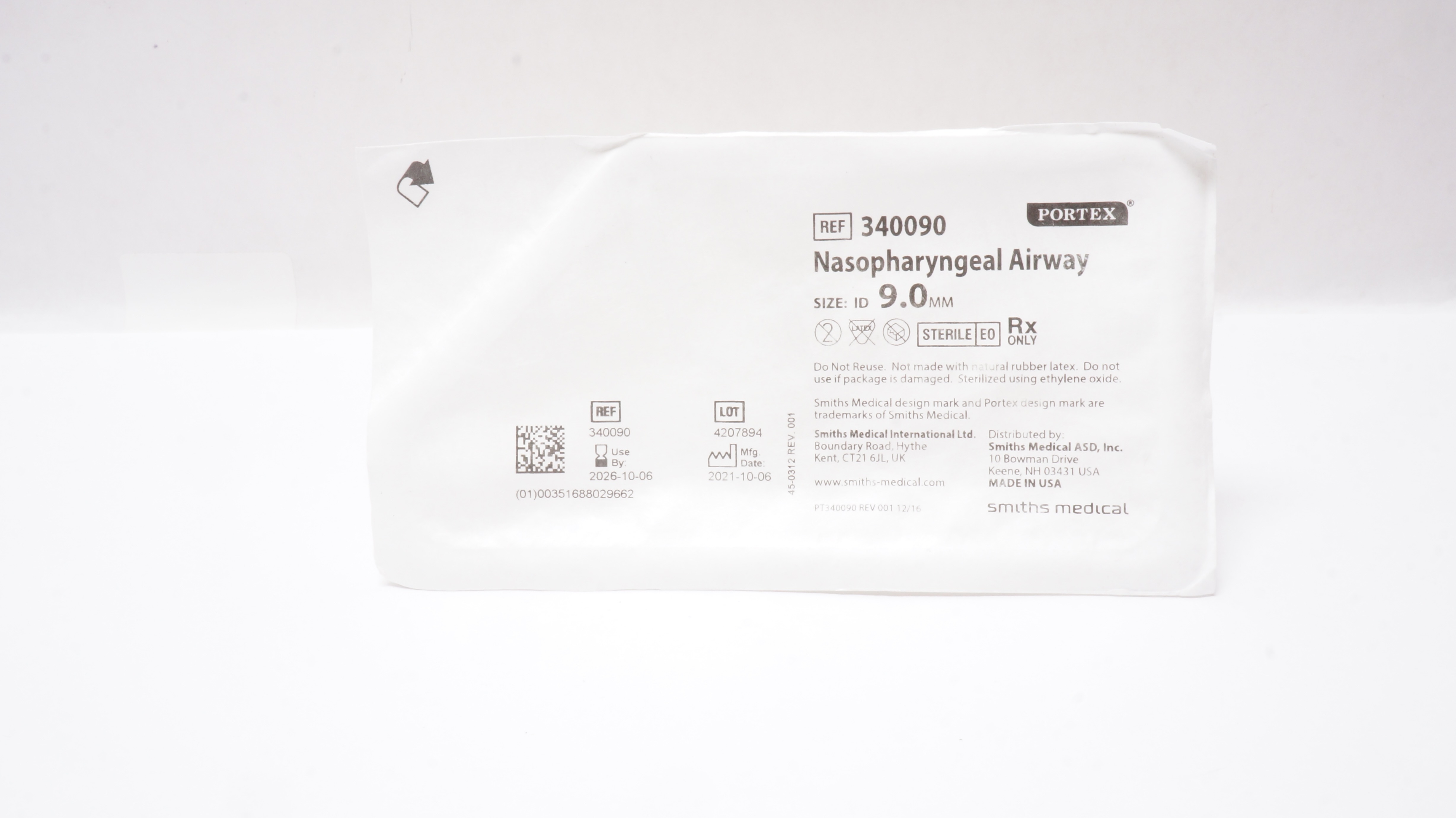 Smiths Medical 340090 Portex Nasopharyngeal Airway ID 9.0mm