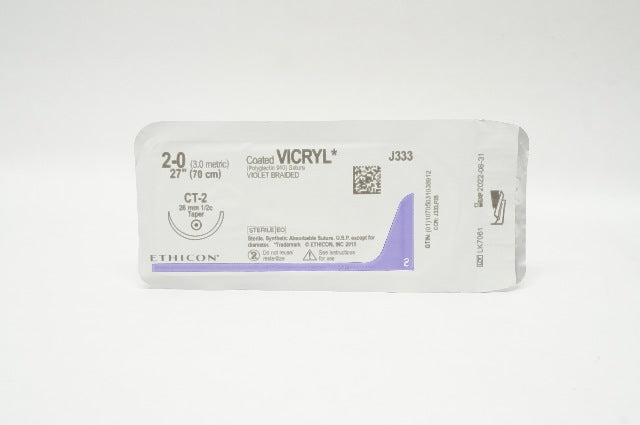 Ethicon J333 2-0 Coated VICRYL Polyglactin Stre CT-2 26mm 1/2c Taper, 27inch (x)