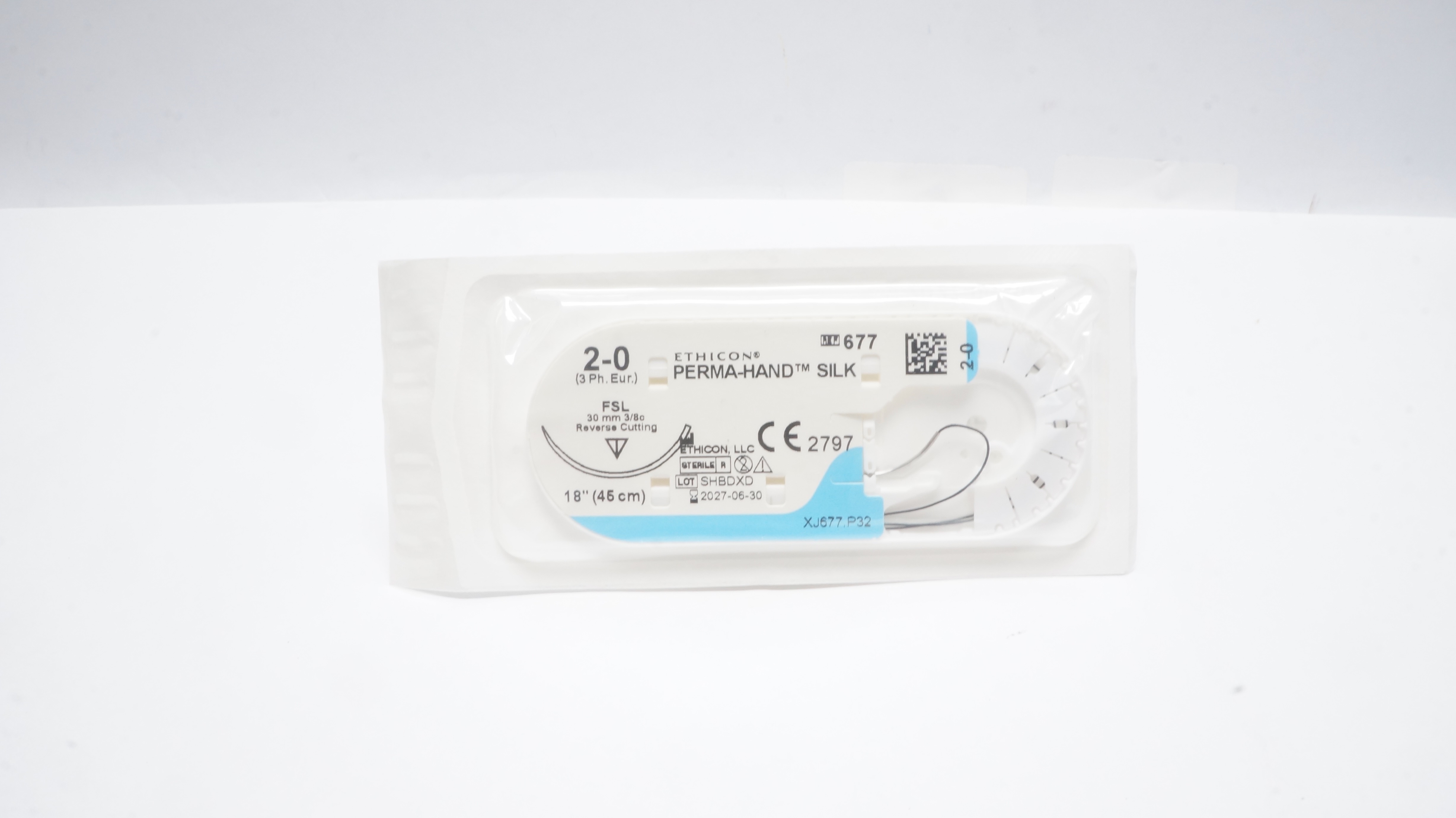 Ethicon 677 2-0 PERMA-HAND SILK Stre FSL 30mm 3/8c Reverse Cutting, 18inch