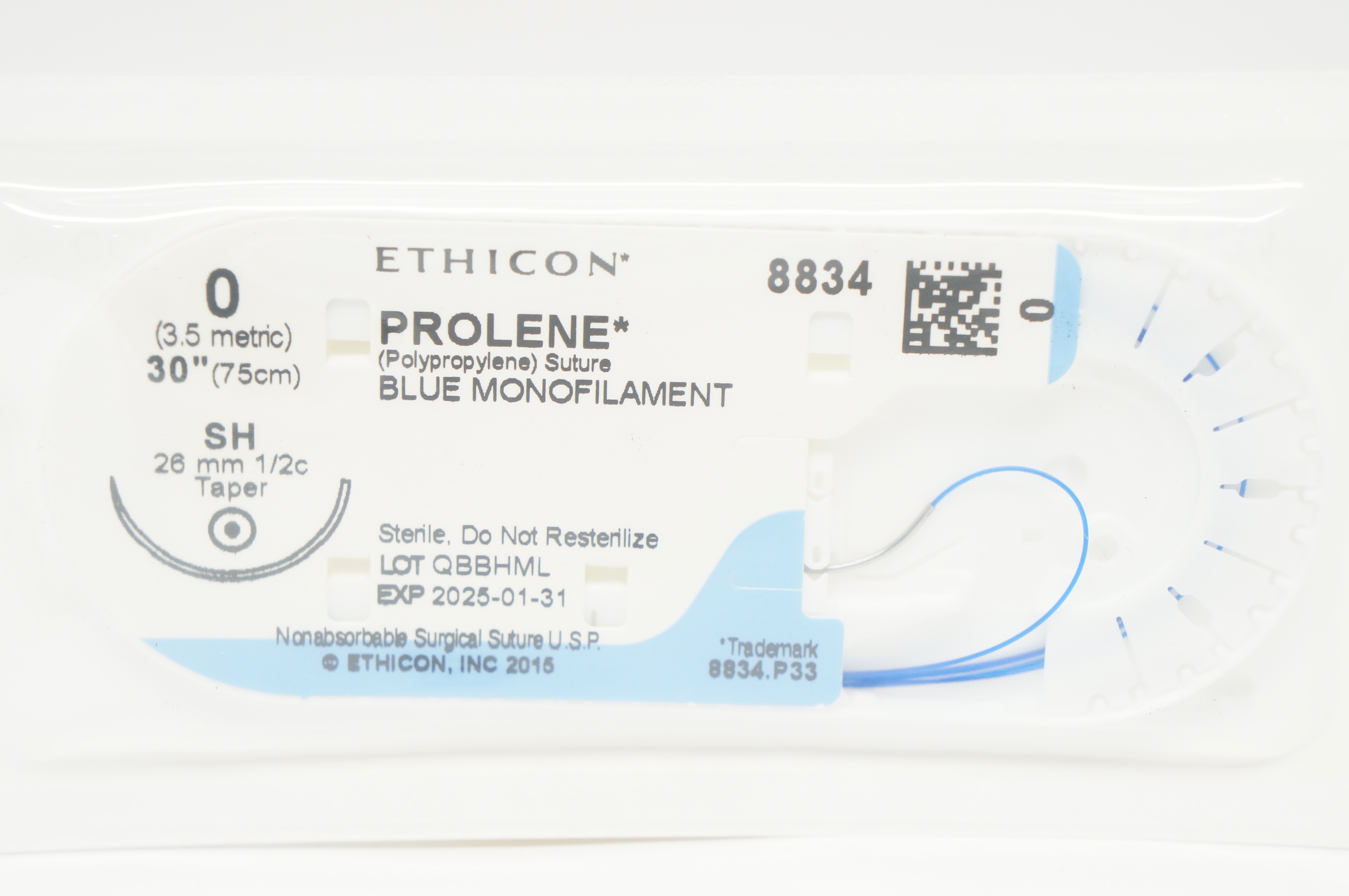 Ethicon 8834 0 PROLENE Polypropylene Stre SH 26mm 1/2c Taper, 30inch