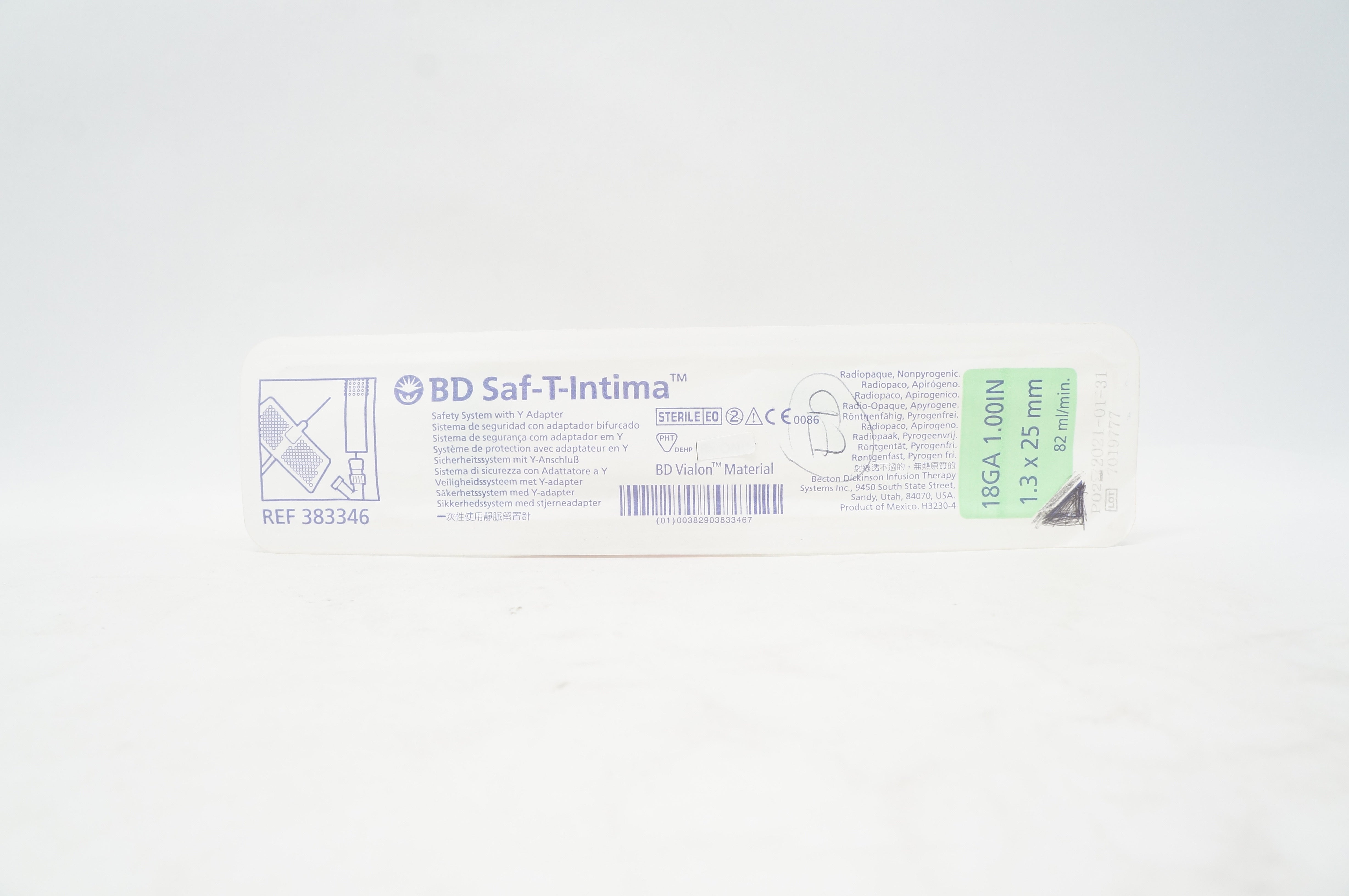 BD 383346 Saf-T-Intima Safety System with Y Adapter 18GA 1.00 inch (x)