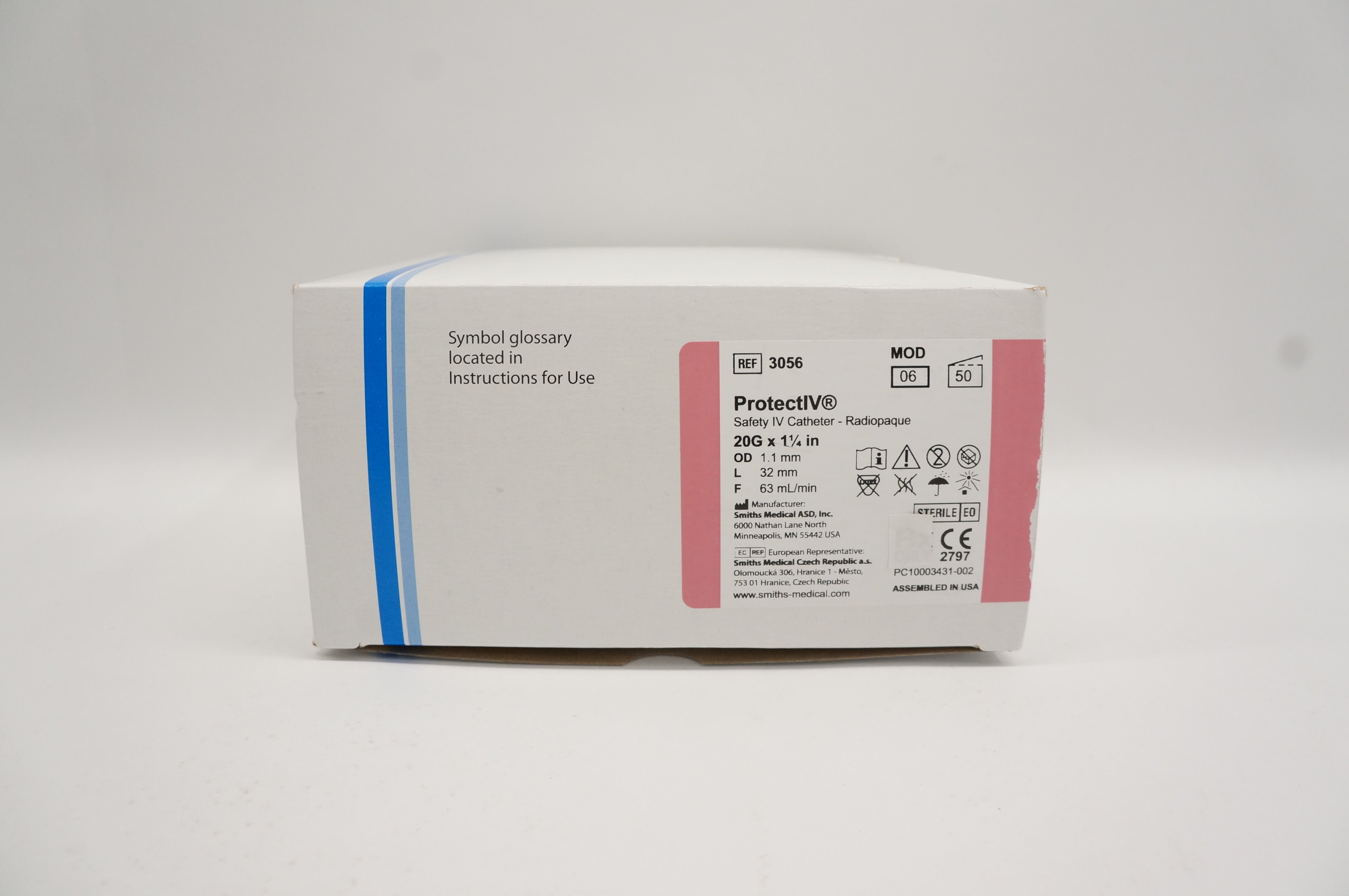 Smiths Medical 3056 JELCO ProtectIV Safety IV Cath. 20G x 1-1/4inch - Box of 50