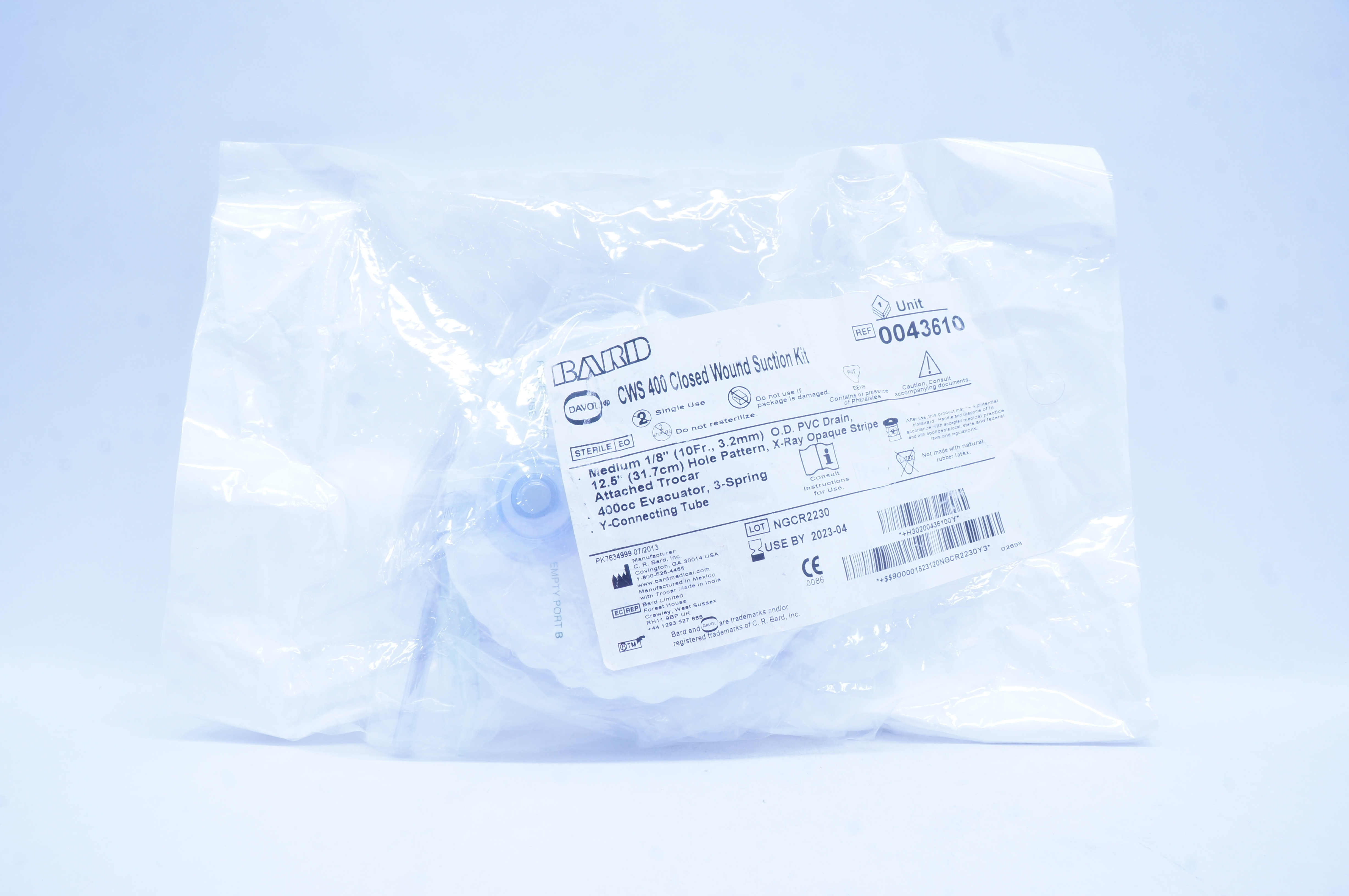 Bard 0043610 Davol CWS 400 Closed Wound Suction Kit