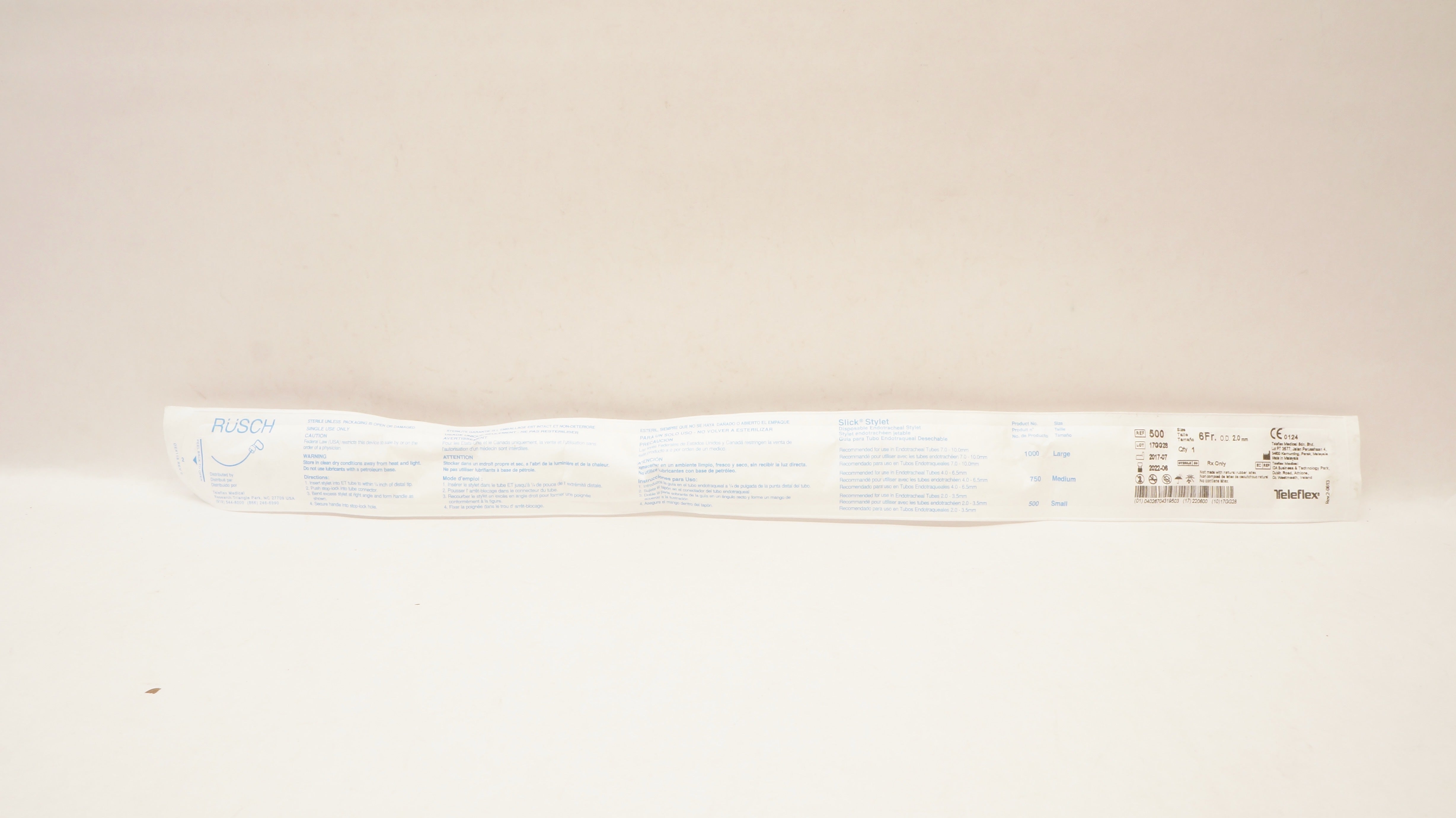 Teleflex 500 Rusch Slick Stylet Disposable Endotracheal Stylet 6Fr. x 2 ...