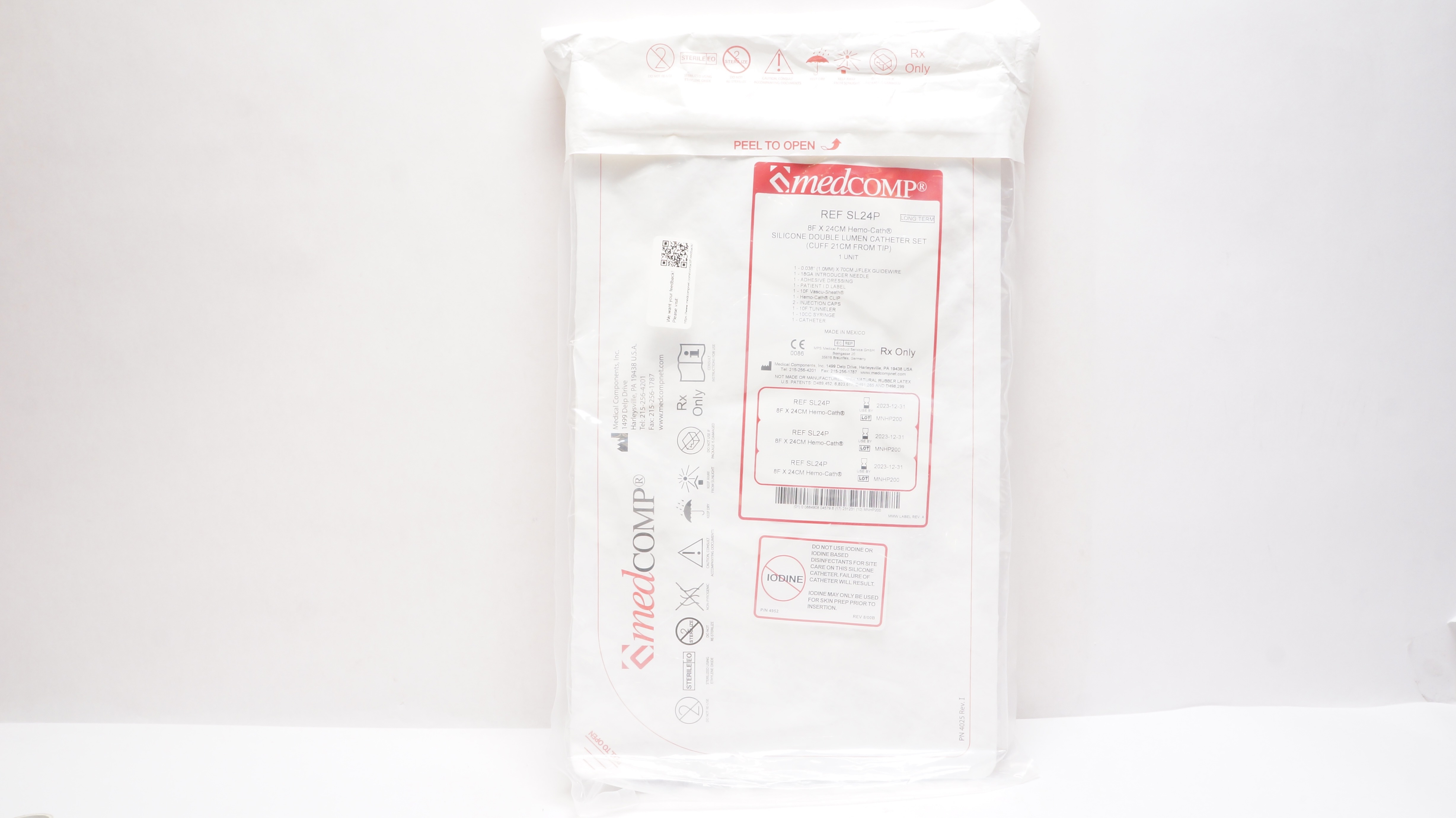 MedComp SL24P Hemo-Cath Silicone Double Lumen Cath. Set 8F x 24cm