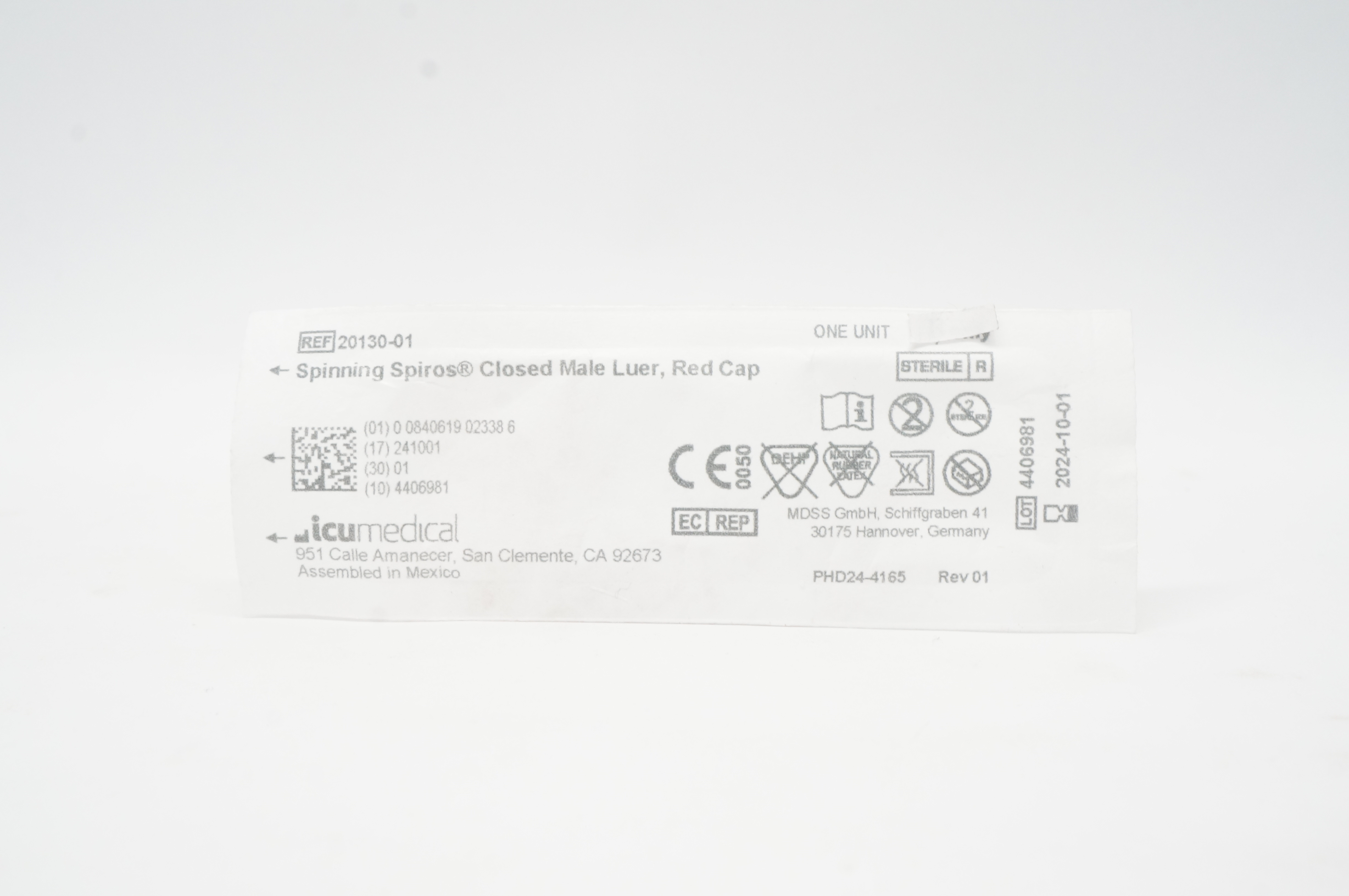 ICU Medical 20130-01 Spinning Spiros Closed Male Luer, Red Cap