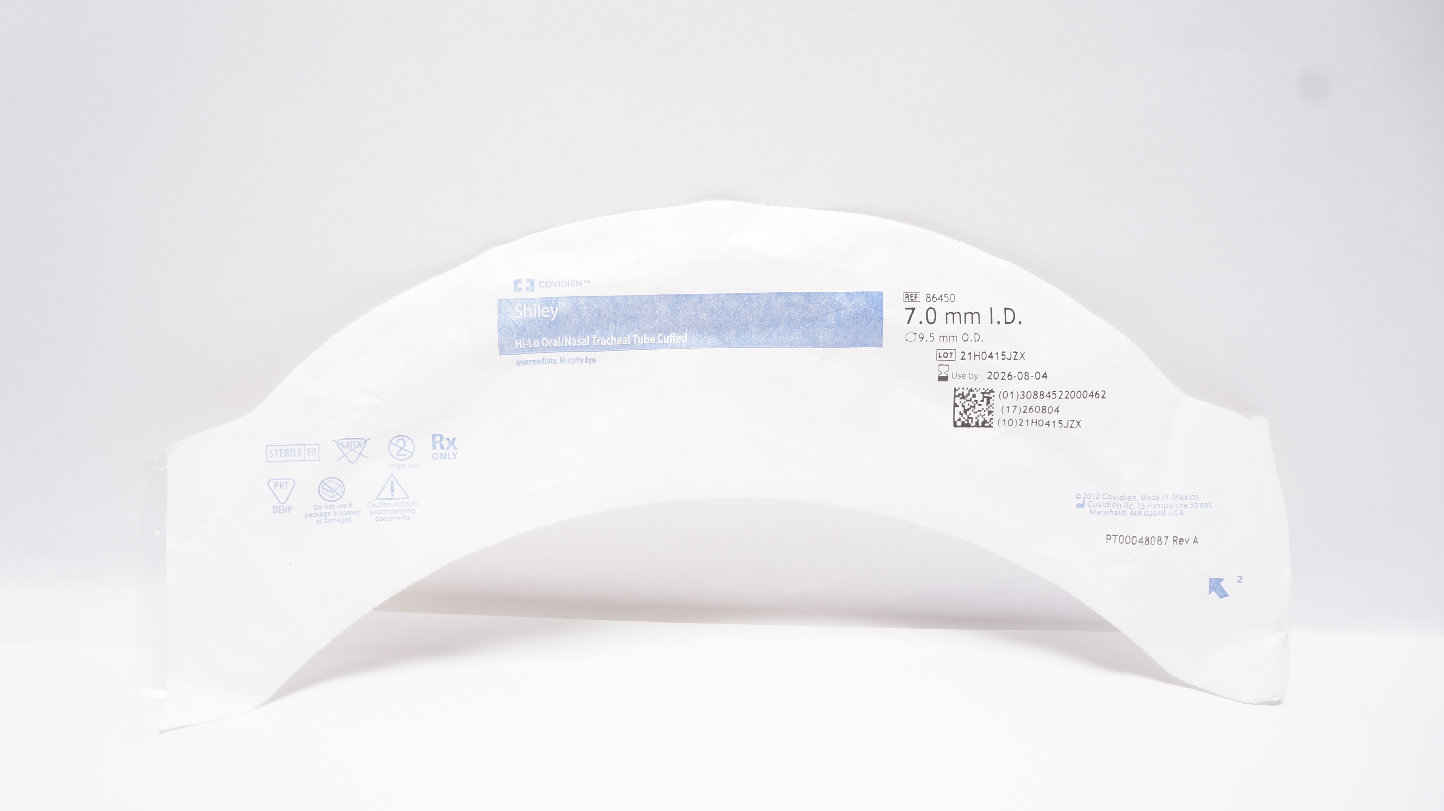 Covidien 86450 Shiley Hi-Lo Oral/Nasal Tracheal Tube Cuffed 7.0mm ID x 9.5mm OD