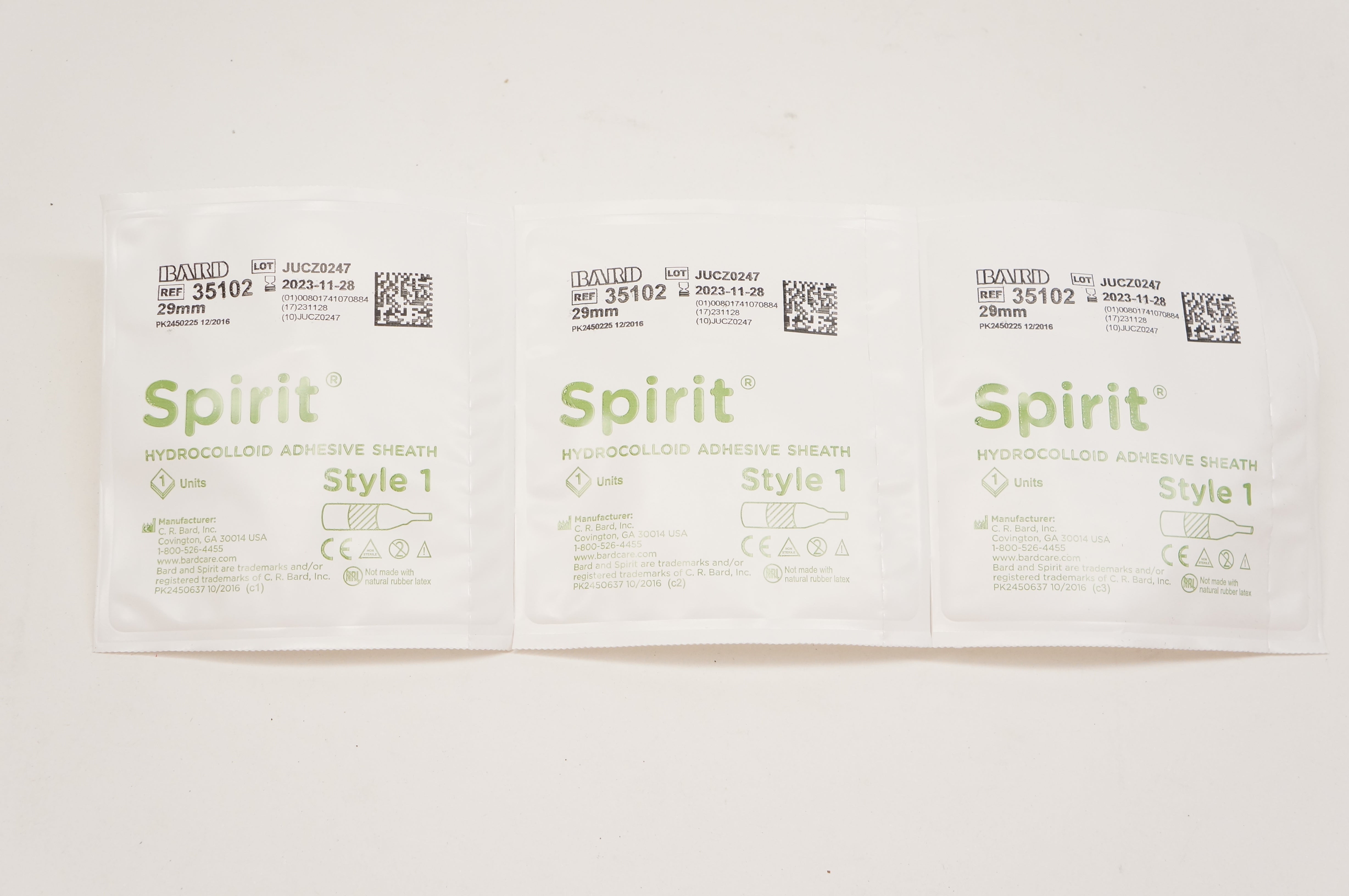 Bard 35102 Spirit Hydrocolloid Adhesive Sheath, 29mm - Lot of 3