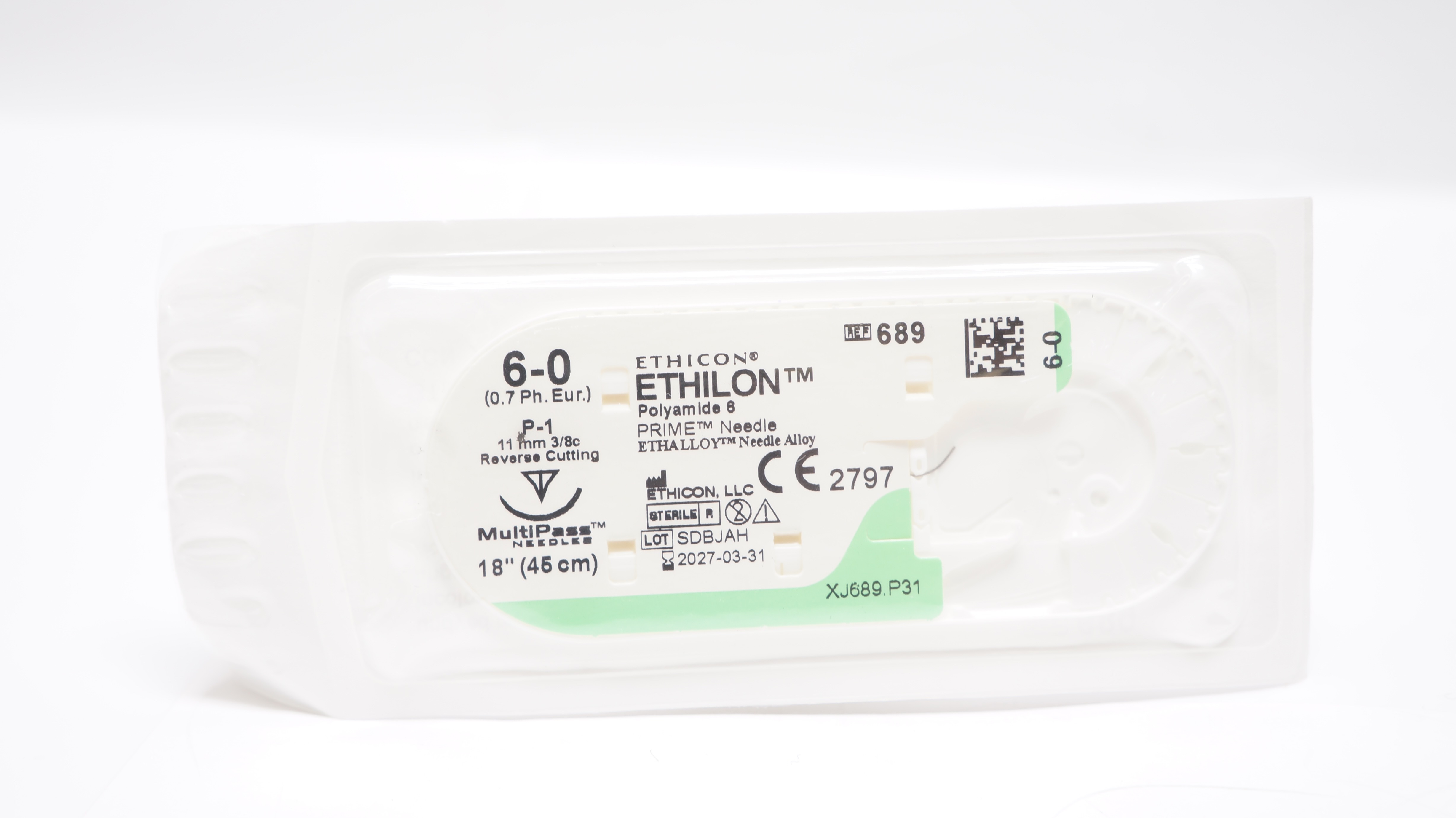 Ethicon 689 6-0 ETHILON, P-1, 11mm 3/8c Reverse Cutting, 18inch