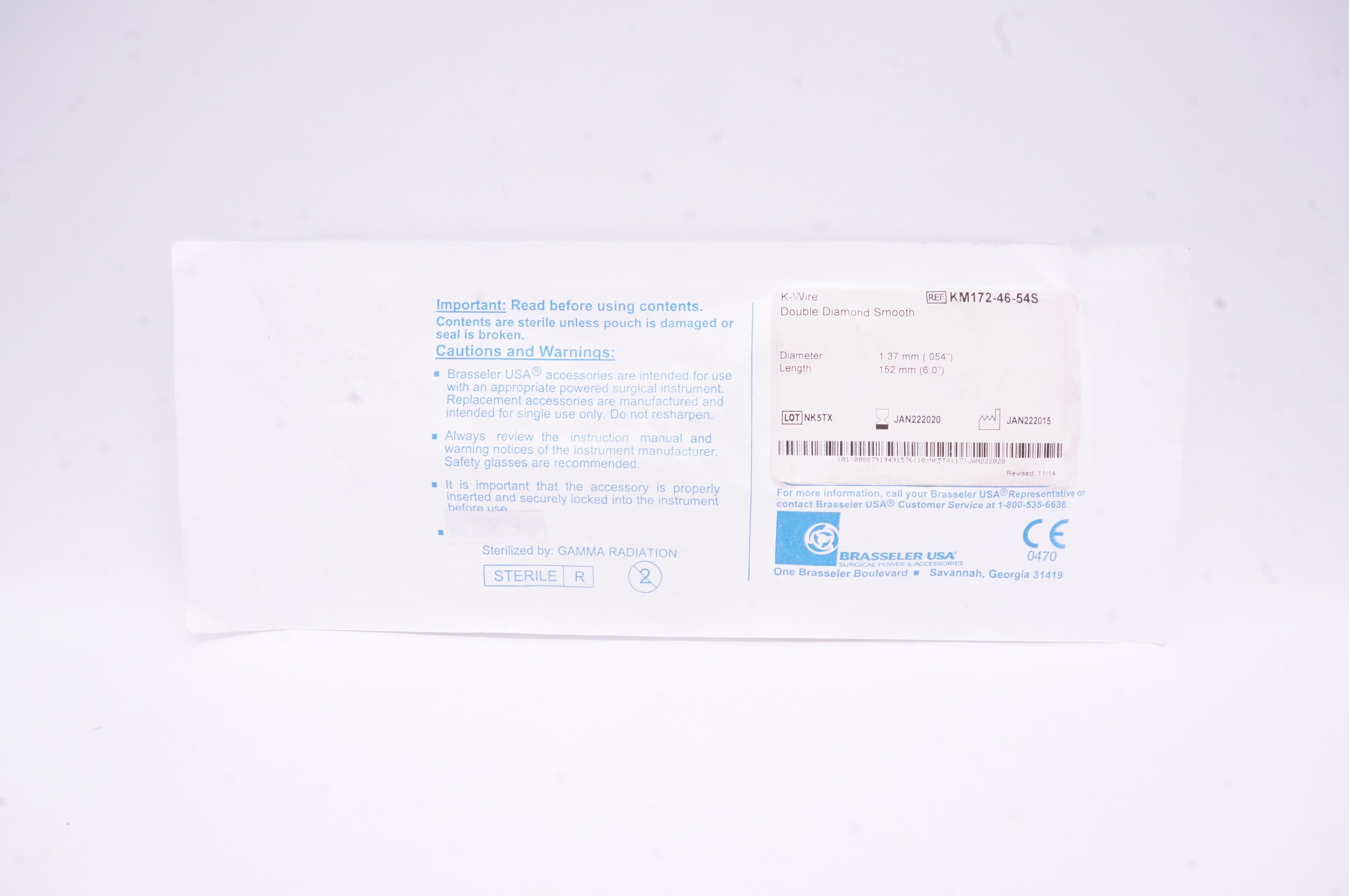 Brasseler KM-172-46-54S K-Wire Double Diamond Smooth .054 inch x 6.0 inch (x)