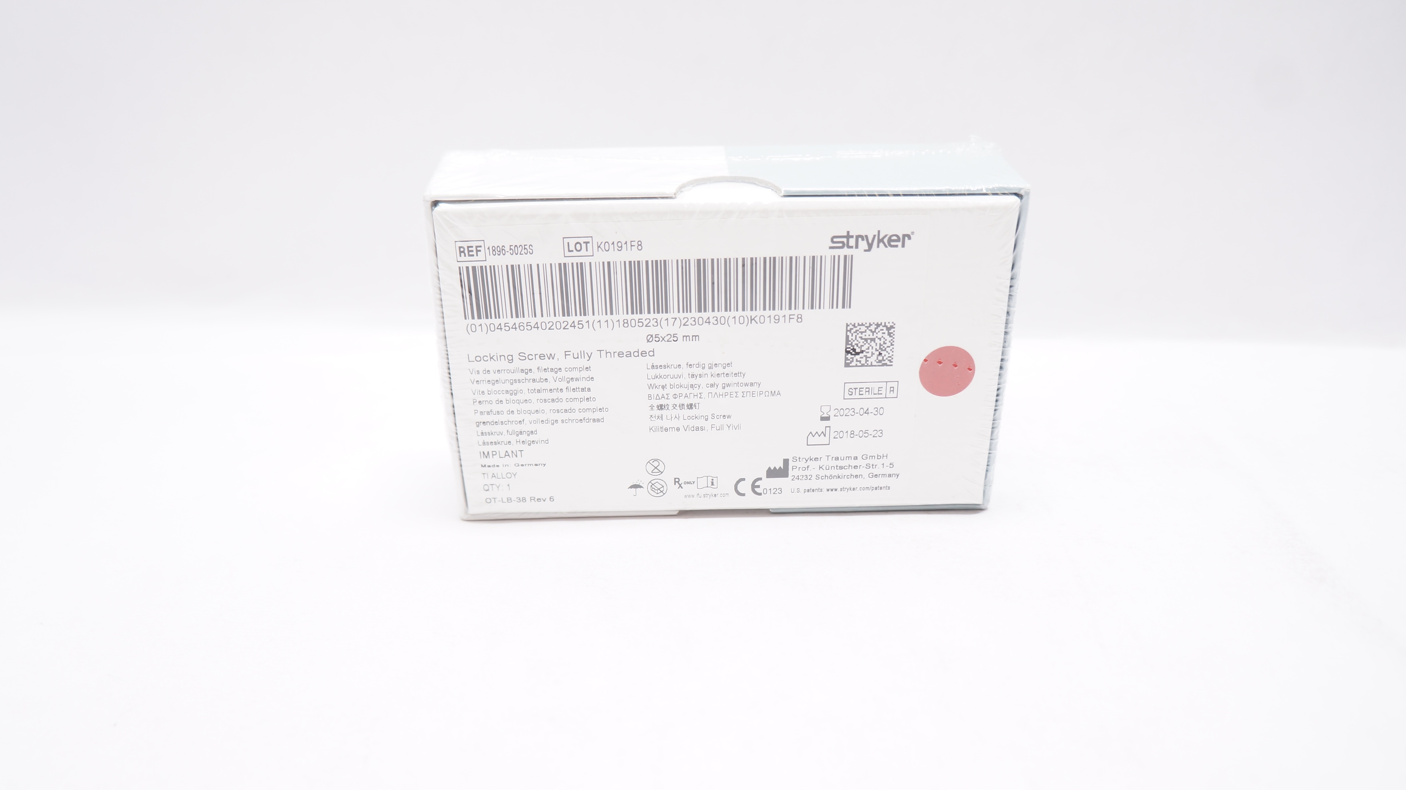 Stryker 1896-5025S Locking Screw, Fully Threaded Diameter 5 x 25mm (x)