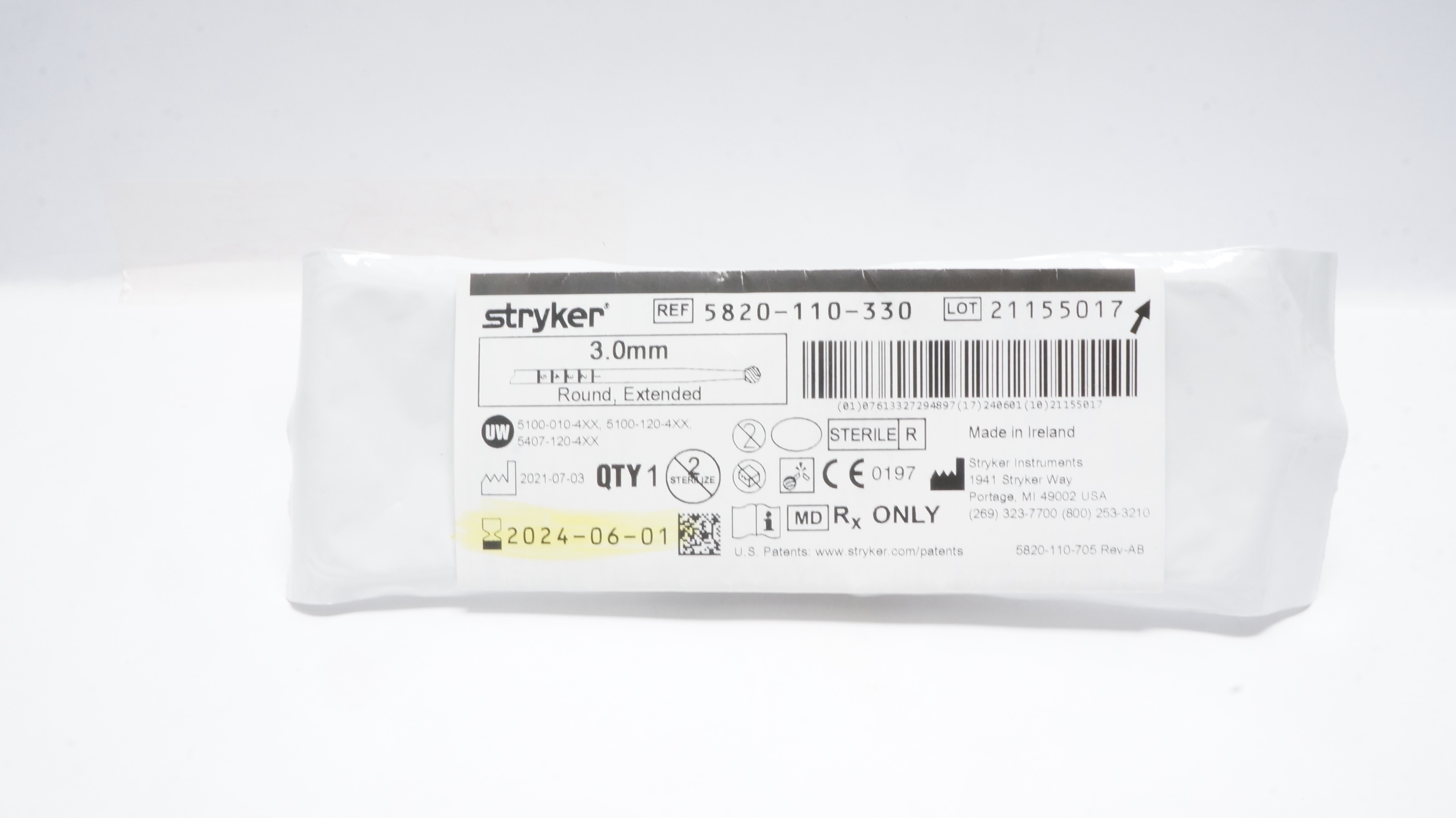 Stryker 5820-110-330 Round Extended Bur 3.0mm (x)