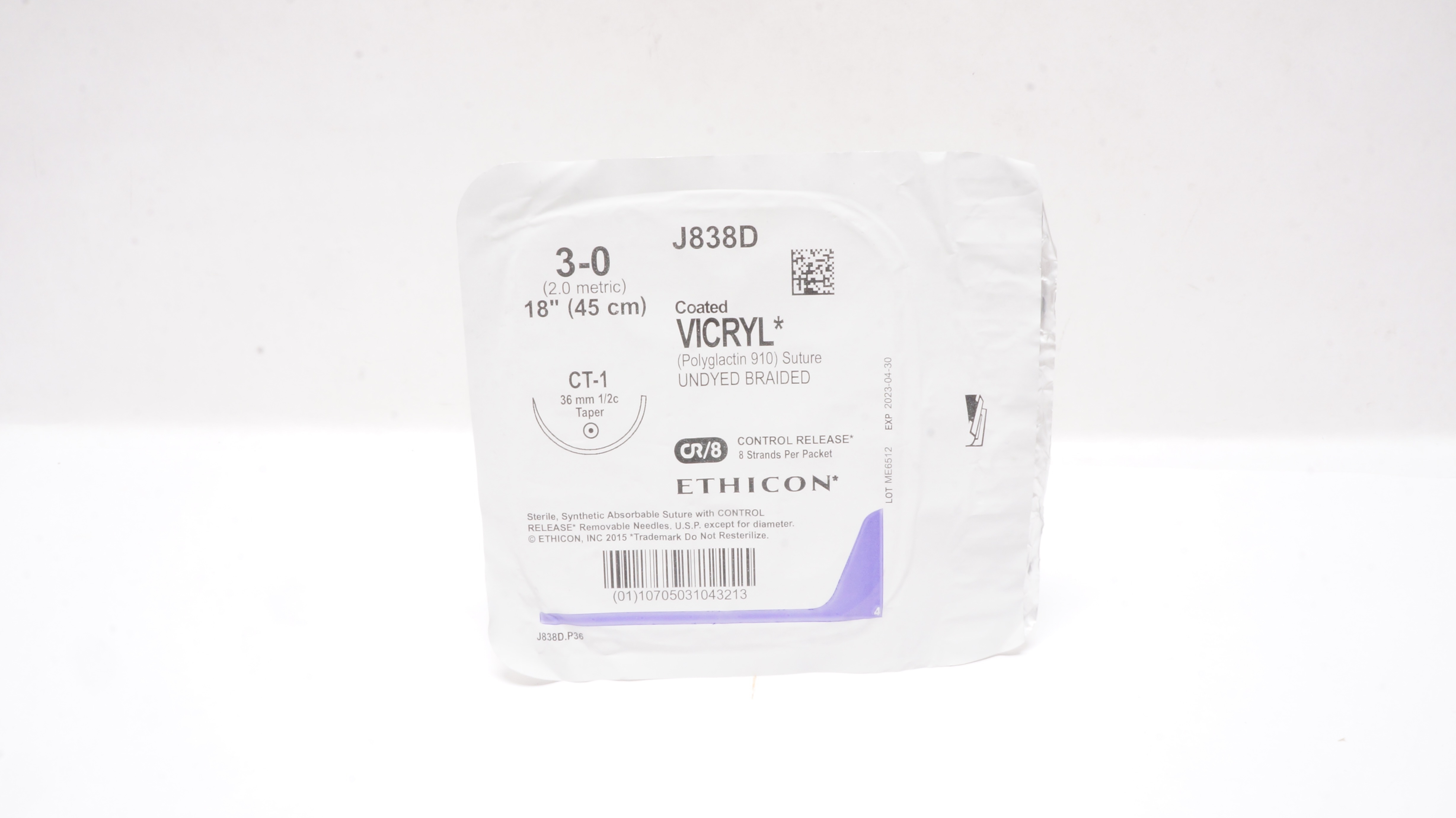 Ethicon J838D 3-0 VICRYL CT-1 36mm 1/2c Taper 18 inch (x)