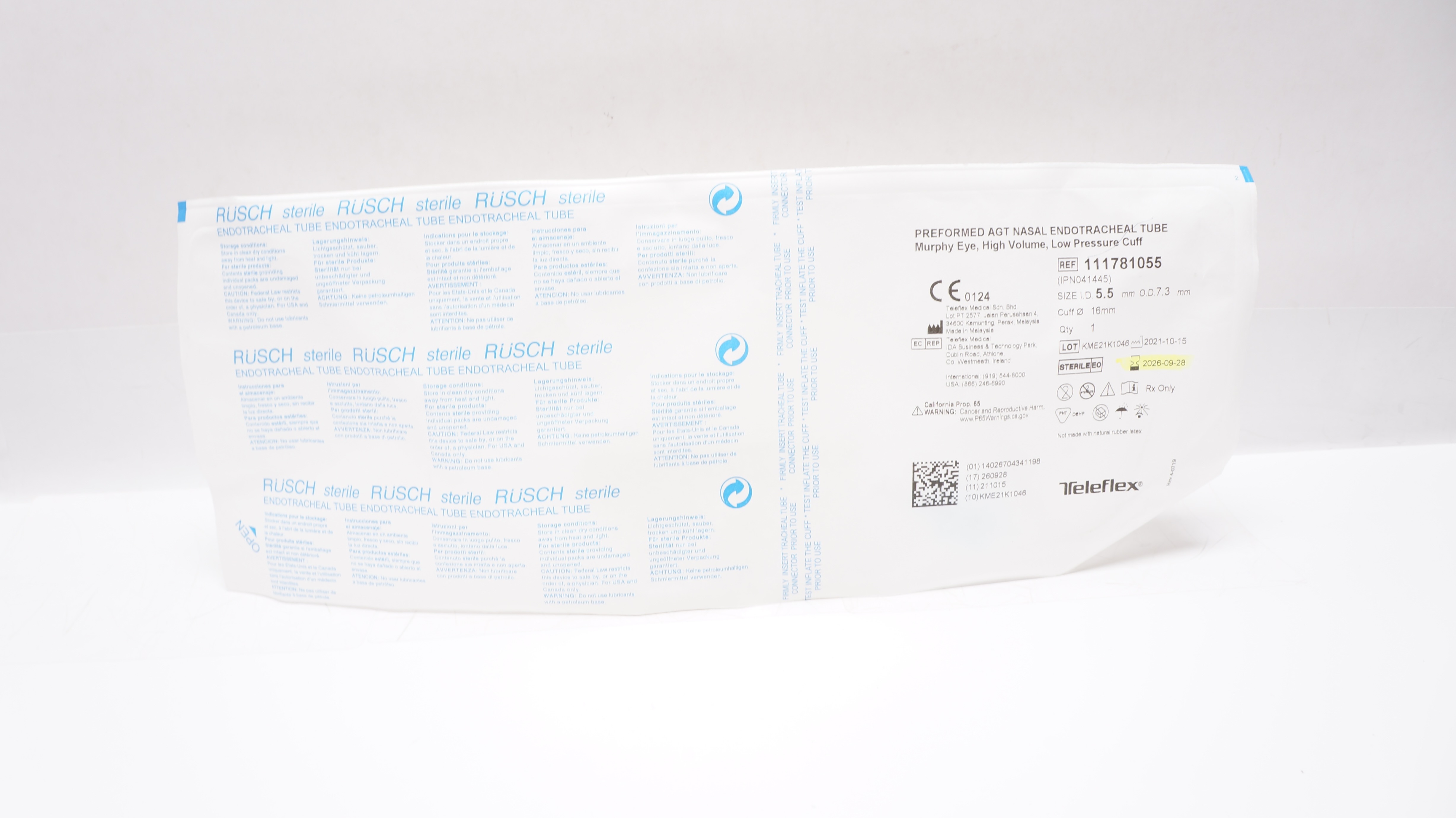Teleflex 111781055 Preformed AGT Nasal Endotracheal Tube 5.5x7.3x16mm