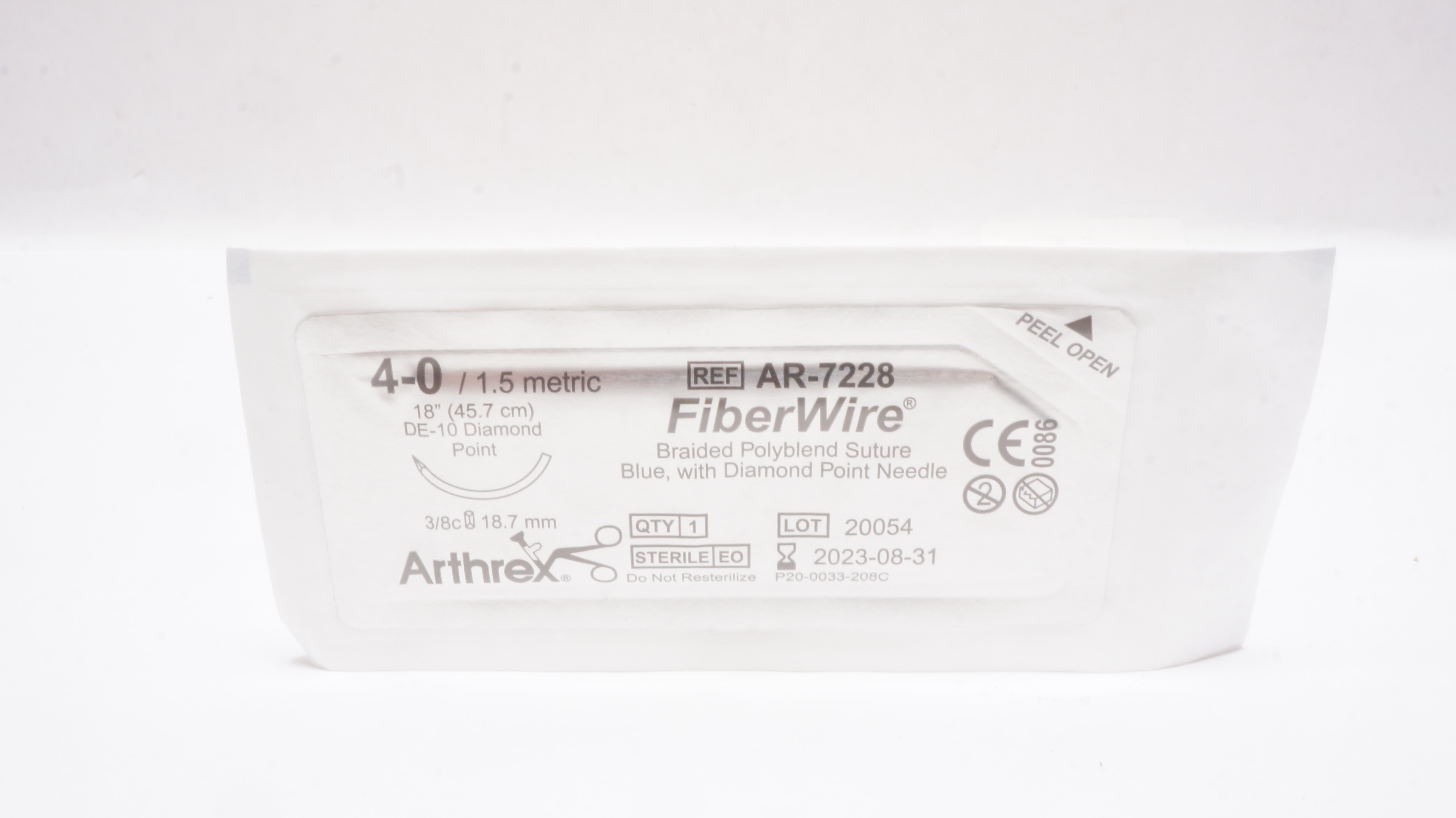 Arthrex AR-7228 4-0 FiberWire DE 10 Diamond Point 3/8 18.7 mm 18 inch