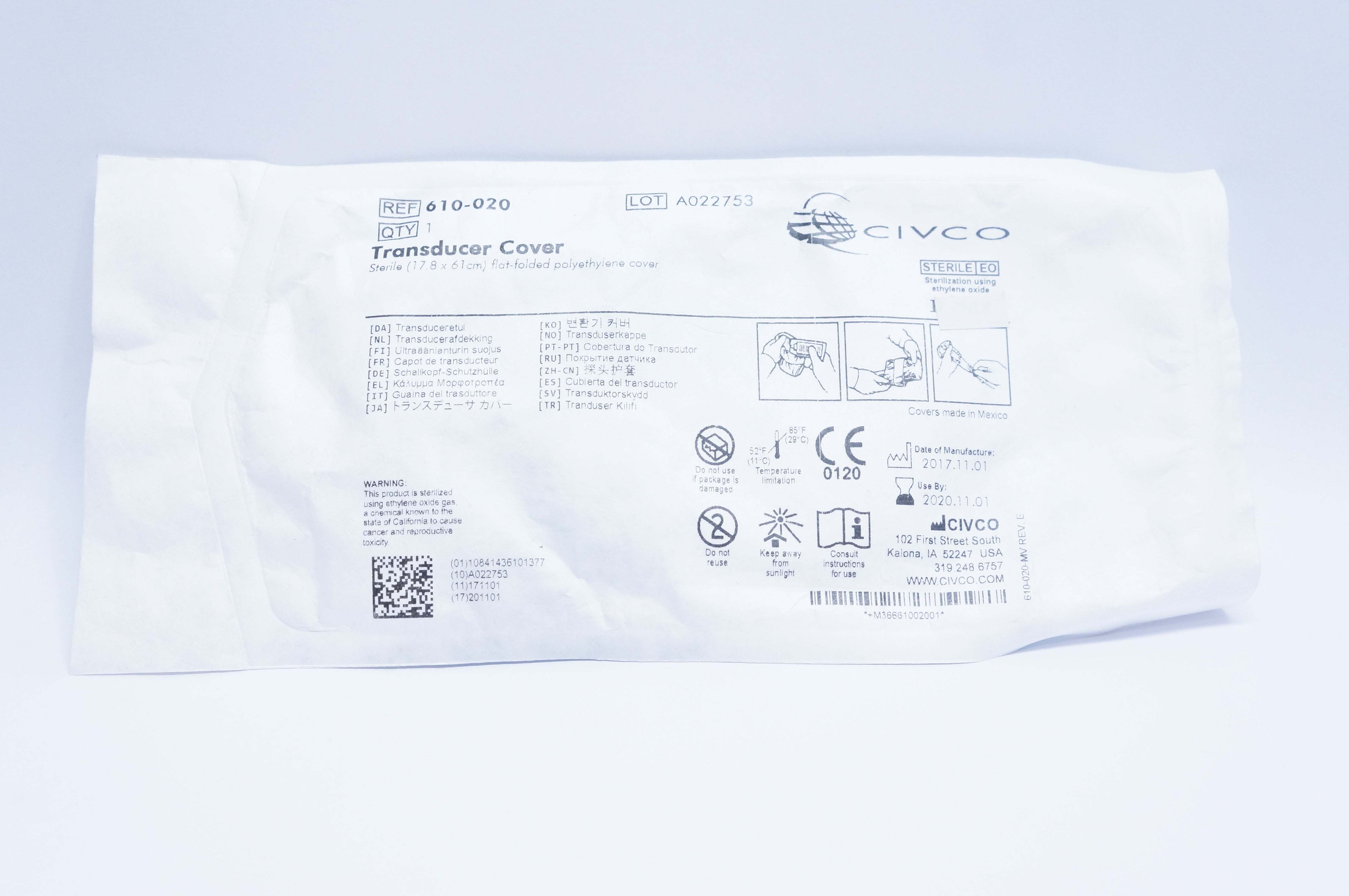 Civco 610020 Transducer Cover, Sterile 17.8 x 61cm