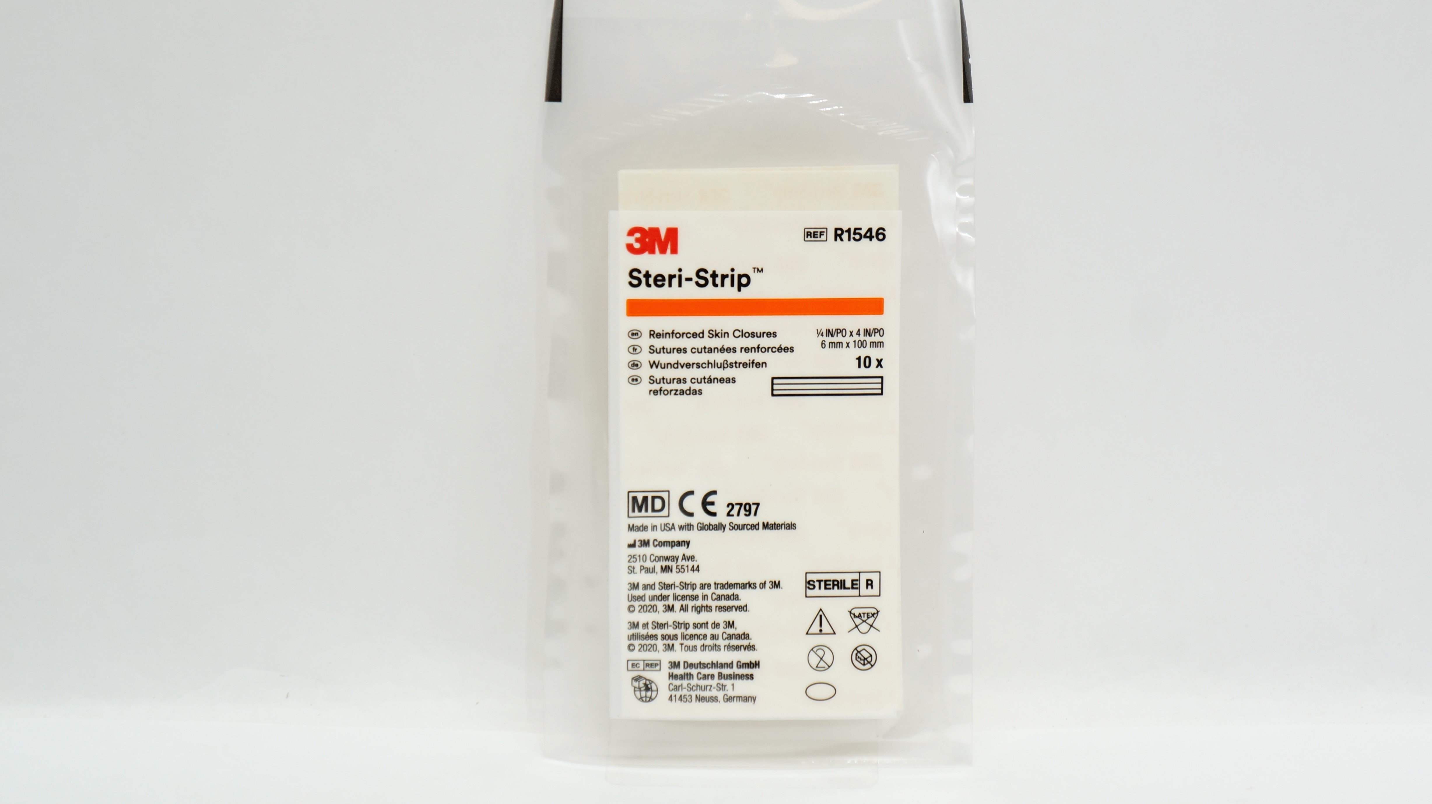 3M R1546 Steri-Strip Reinforced Skin Closures 1/4inch x 4inch - Pack of 10