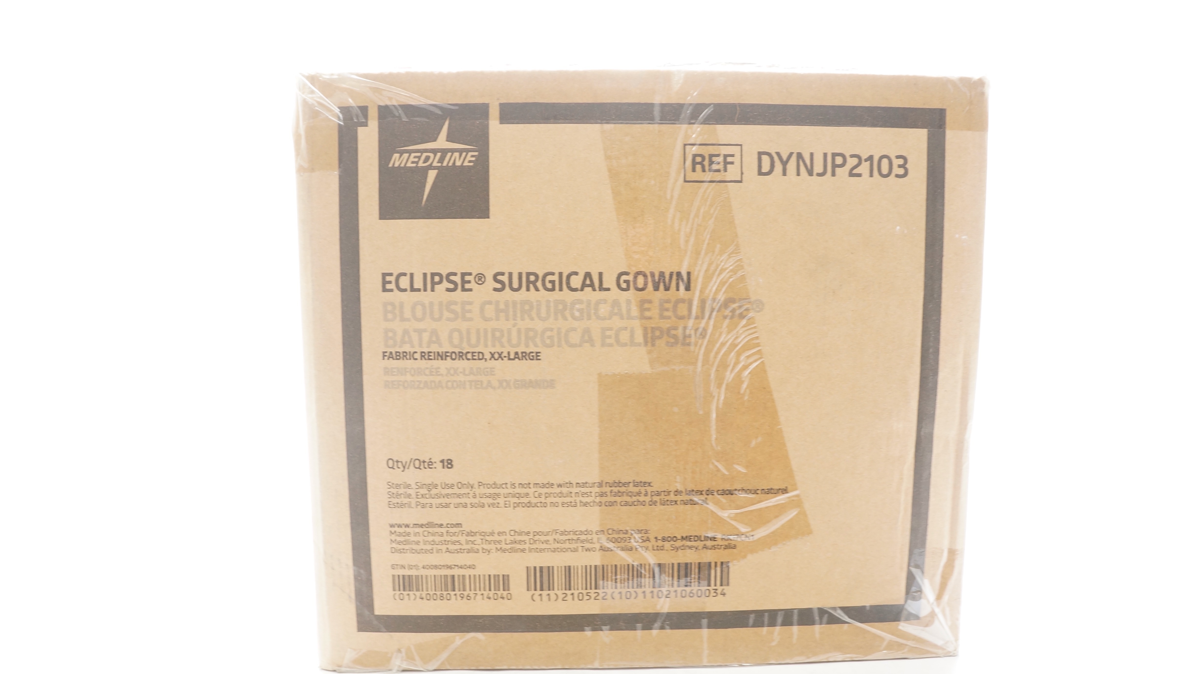 Medline DYNJP2103 Eclipse Surgical Gown Reinforced XX-Large- Case of 18